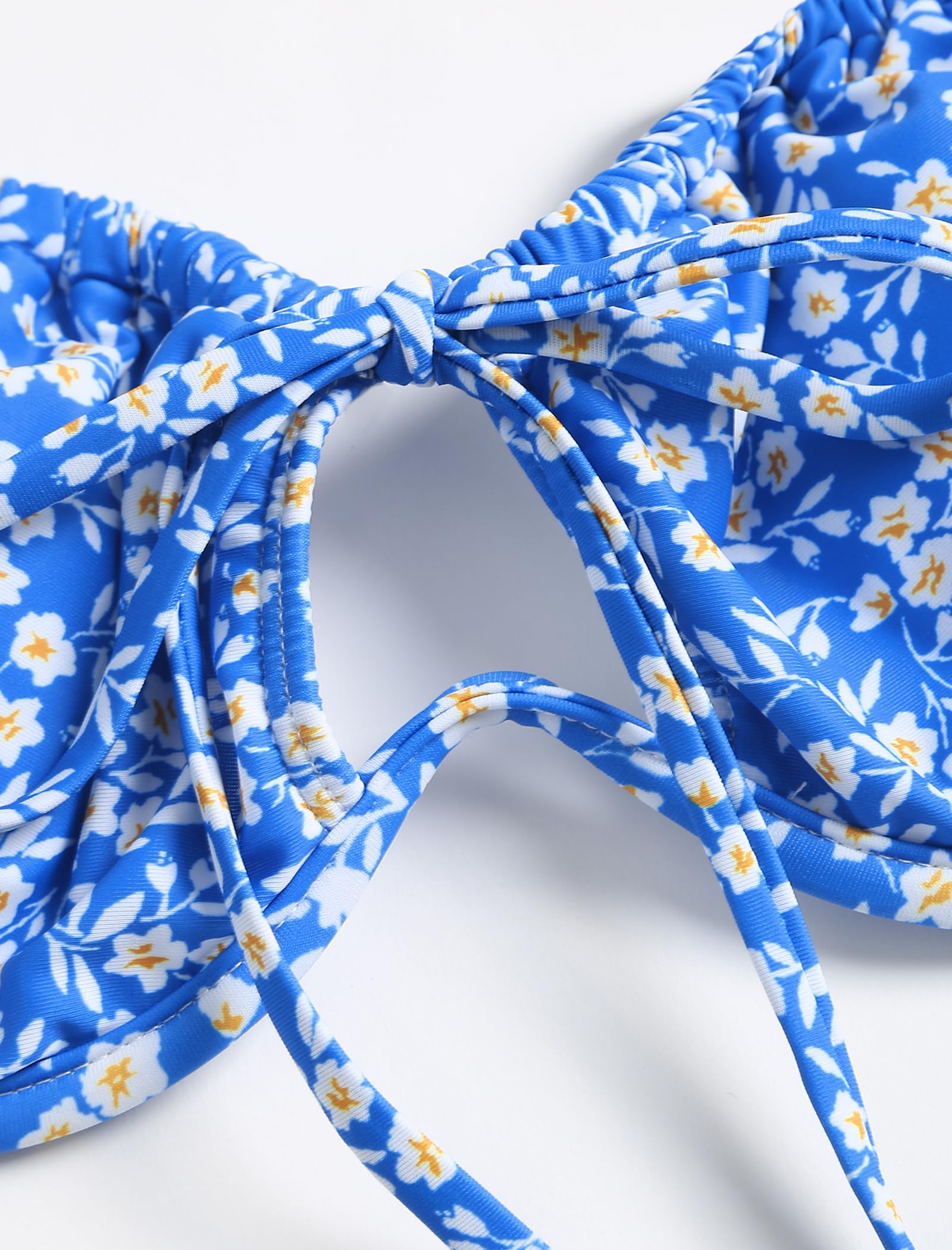 ZAFUL Women High Cut Bikini Sets String Sexy Swimsuit Two Piece Underwire Bathing Suit Brazilian Cheeky Cut Out Cute Swimwear Blue Flower XL