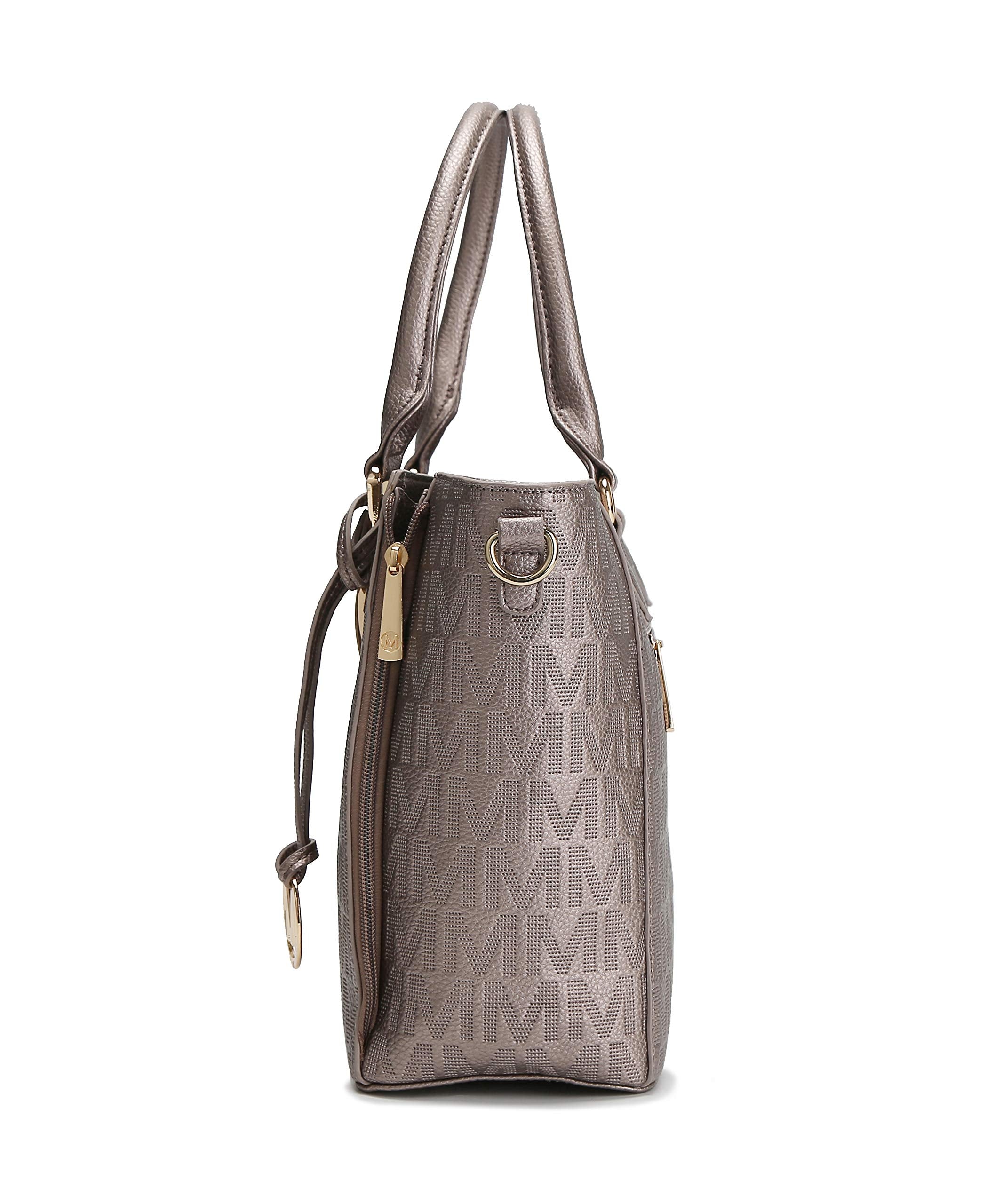 MKF Collection Crossbody Shoulder Bag for Women – PU Leather Top Handle Pocketbook – Roomy Tote Satchel Handbag Purse M Charm Pewter Silver by Mia k
