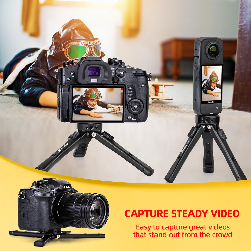 Zeadio Heavy Duty Camera Tripod, 88lbs/40kg Load All-Metal Tabletop Stand with Adjustable Height & ARRI 1/4" Threaded Holes, Universal Tripod Base for Gimbal, Monopod, DSLR Camera, Vlogging & Filming