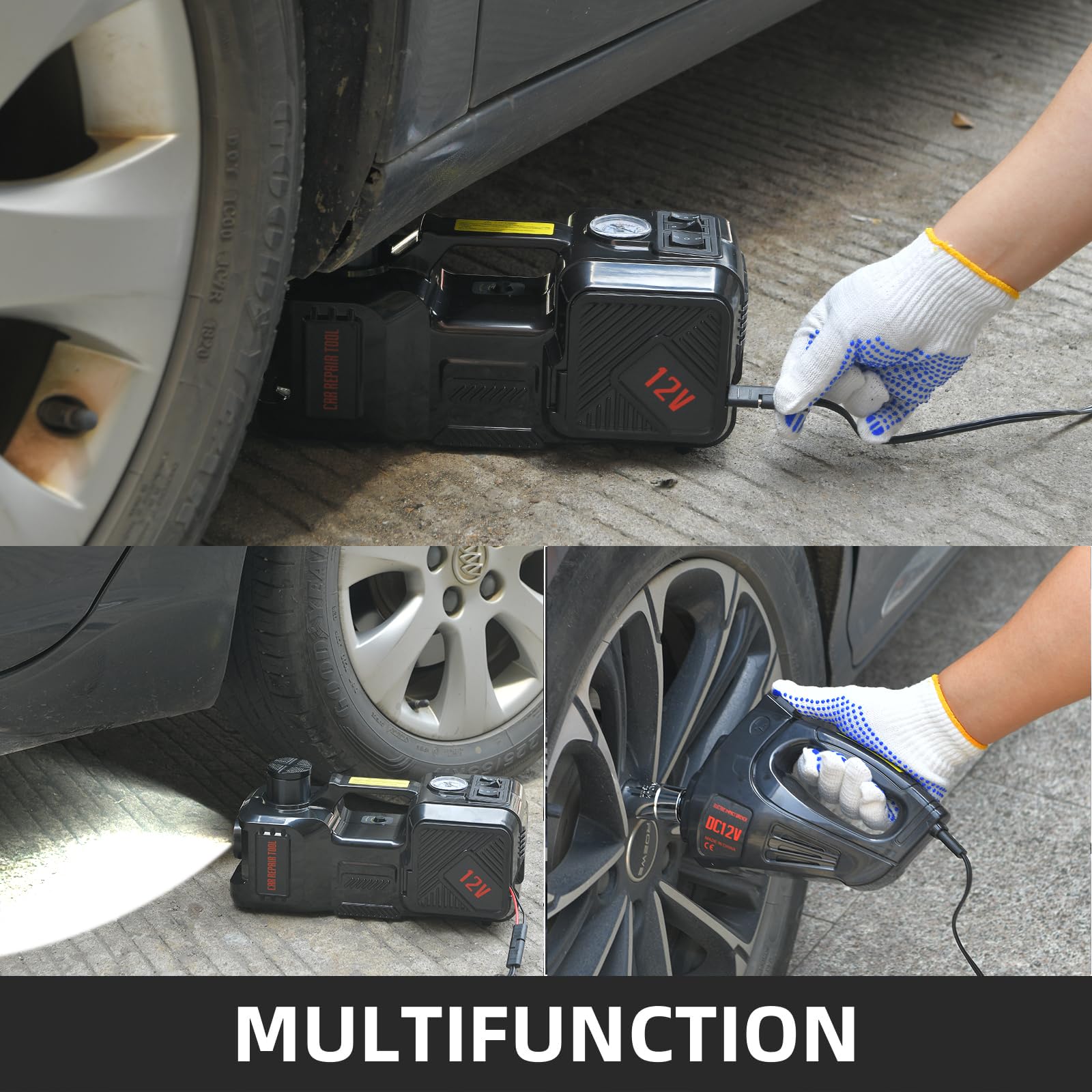 Electric Car Jack kit 5 Ton 12V Electric Floor Jack Lift for Vehicle, Electric Hydraulic Jack Auto Repair Tool Set with Built-in Inflator and Impact Wrench for SUV Sedan Truck Tire Change