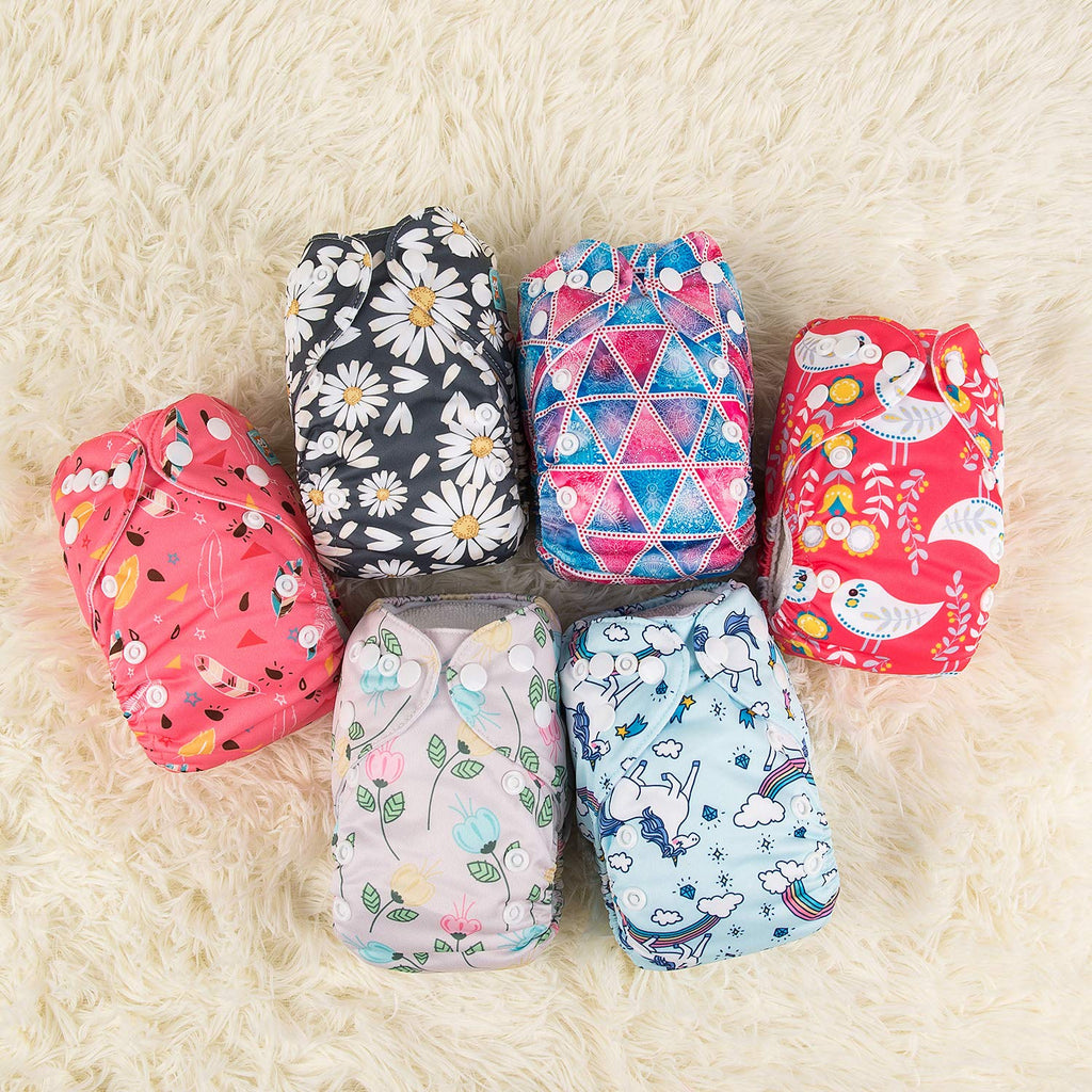 ALVABABY 6pcs with 12 Inserts Baby Cloth Diapers Pocket Newborn Diaper for Less Than 12pounds Baby Snaps Cloth Diapers Nappy