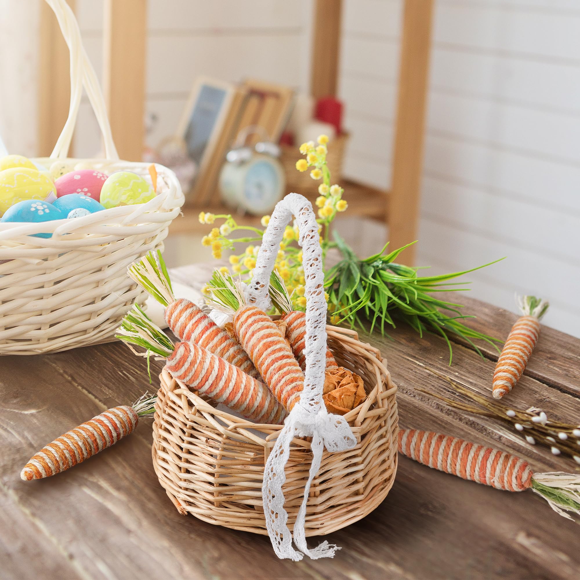 naturevibe 5.6 Inches Sisal Carrot Easter Decor,24 Pack Jute Twine Mini Carrots of Vivid Color for Easter Table Decorations or Spring Decor