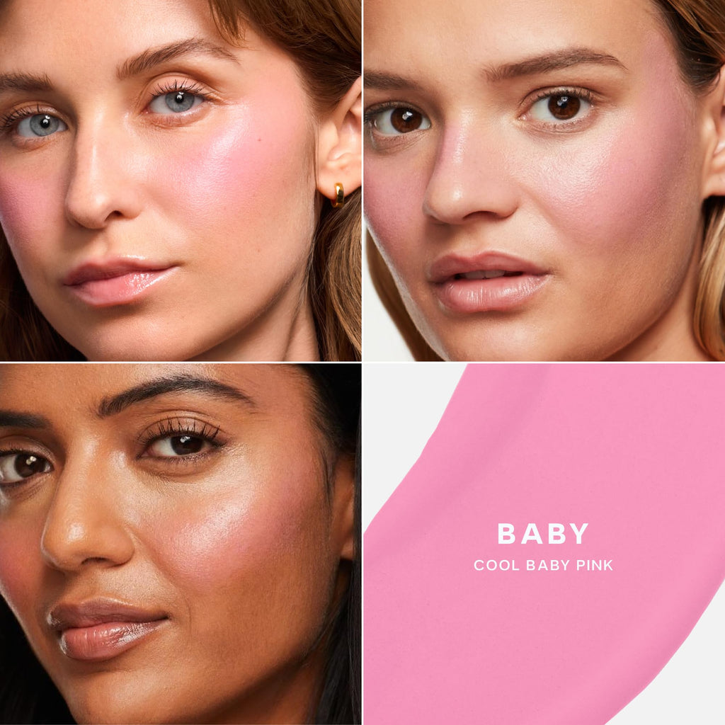 Saie Mini Dew Liquid Blush for Cheeks - Hydrating Cream Blush Stick with a Blendable + Buildable Formula - Skincare Infused Dewy Cheek Tint for a Natural Flush - Clean, Vegan Makeup - Baby (.24 oz)