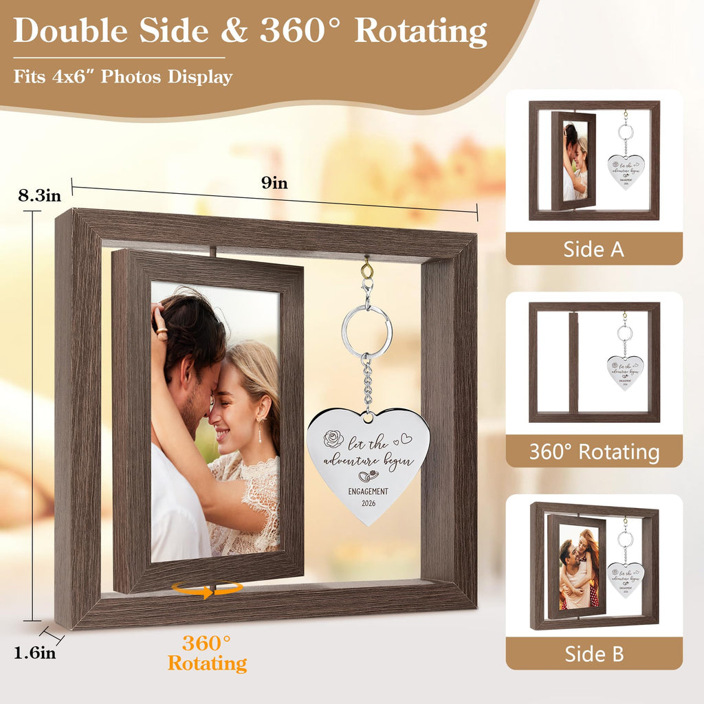 HELORAY Engagement Gifts for Couples Gifts for Newly Engaged Couples Engagement Gift for Women Happy Engagement Party Gift Personalized Picture Frame Let The Adventure Begin Engaged Photo Frame