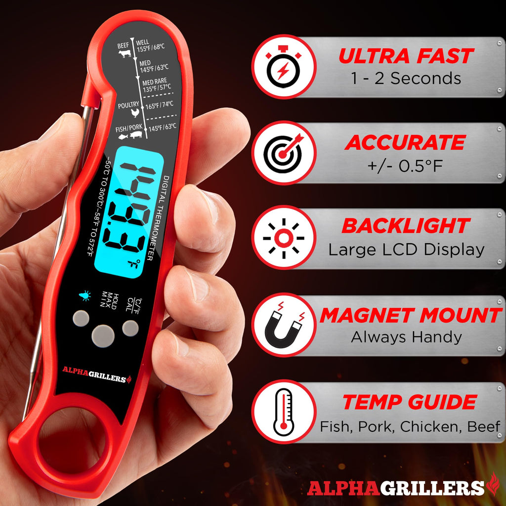 Alpha Grillers Meat Thermometer Digital - Instant Read Food Thermometer for Cooking and Grilling Gifts for Men Valentines Day Gifts for Him Her Mom Dad
