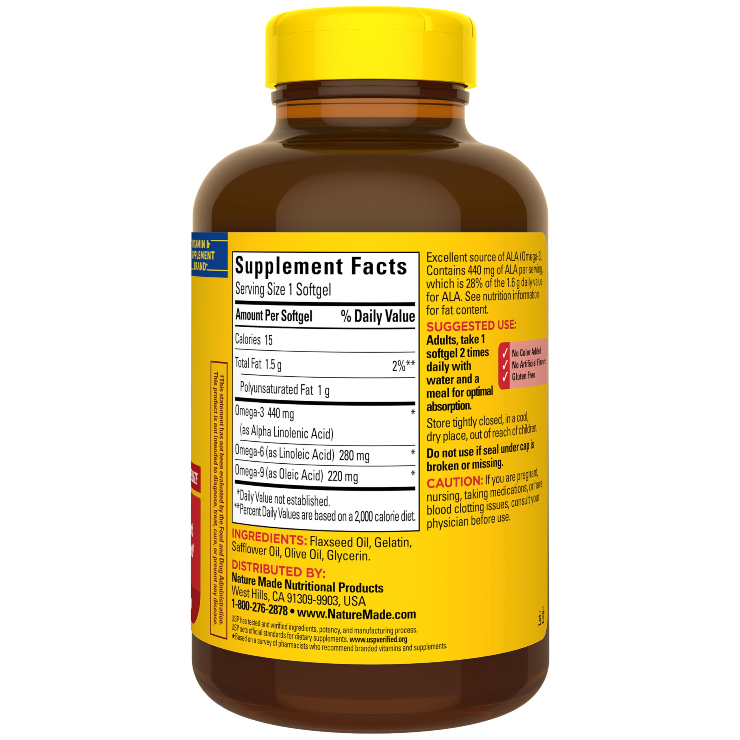 Nature Made Triple Omega 3 6 9 Supplements, Flaxseed, Safflower & Olive Oils, Fish Free Omega 3 Fatty Acid Supplement, 150 Softgels, 75 Day Supply