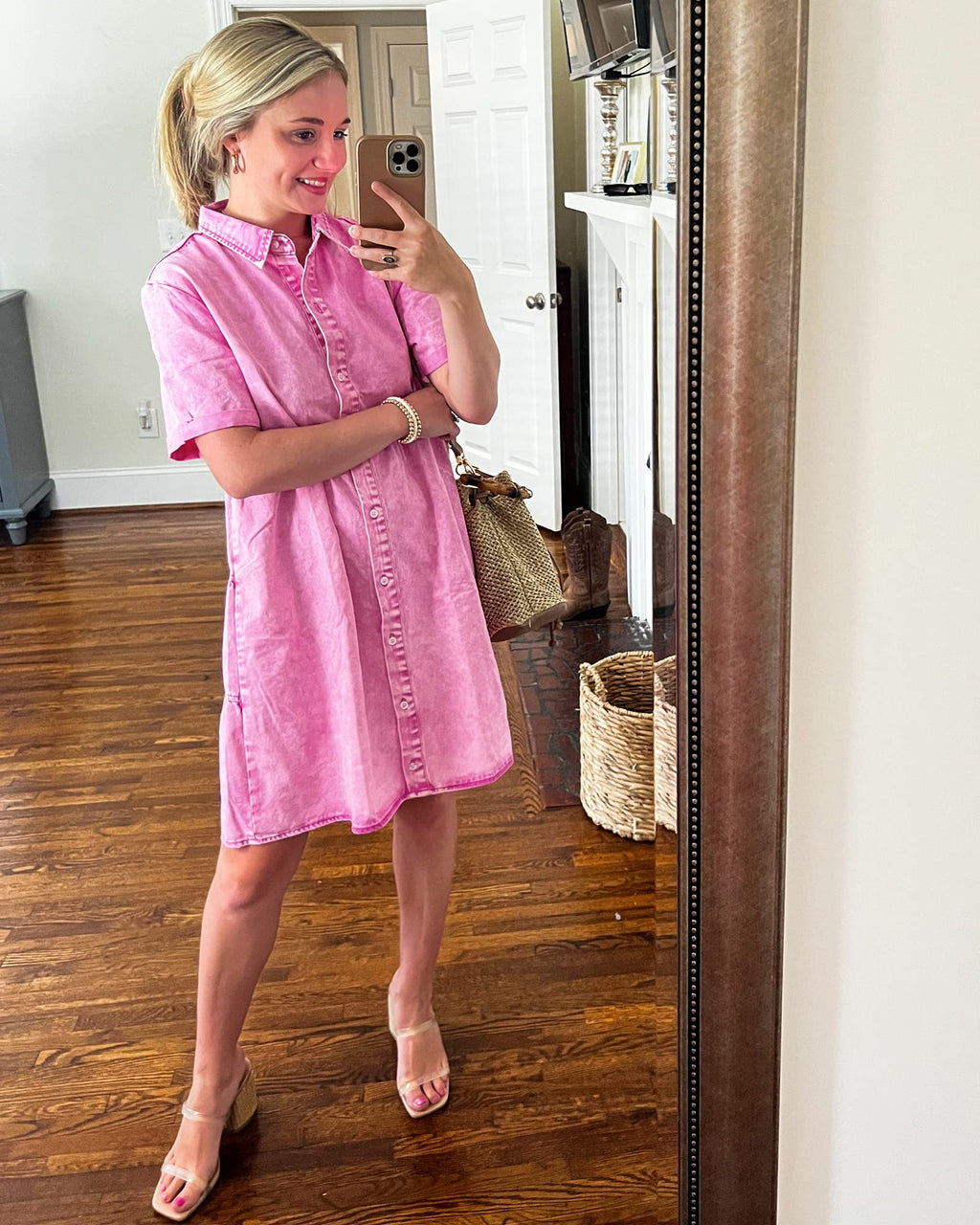 GRAPENT Women's Jean Dresses for Women Blue Jean Dresses for Women Casual Denim Dress for Summer Shirt Denim Dress for Beach Summer Dresses for Spring Fall Aurora Pink Large Size 12 Size 14