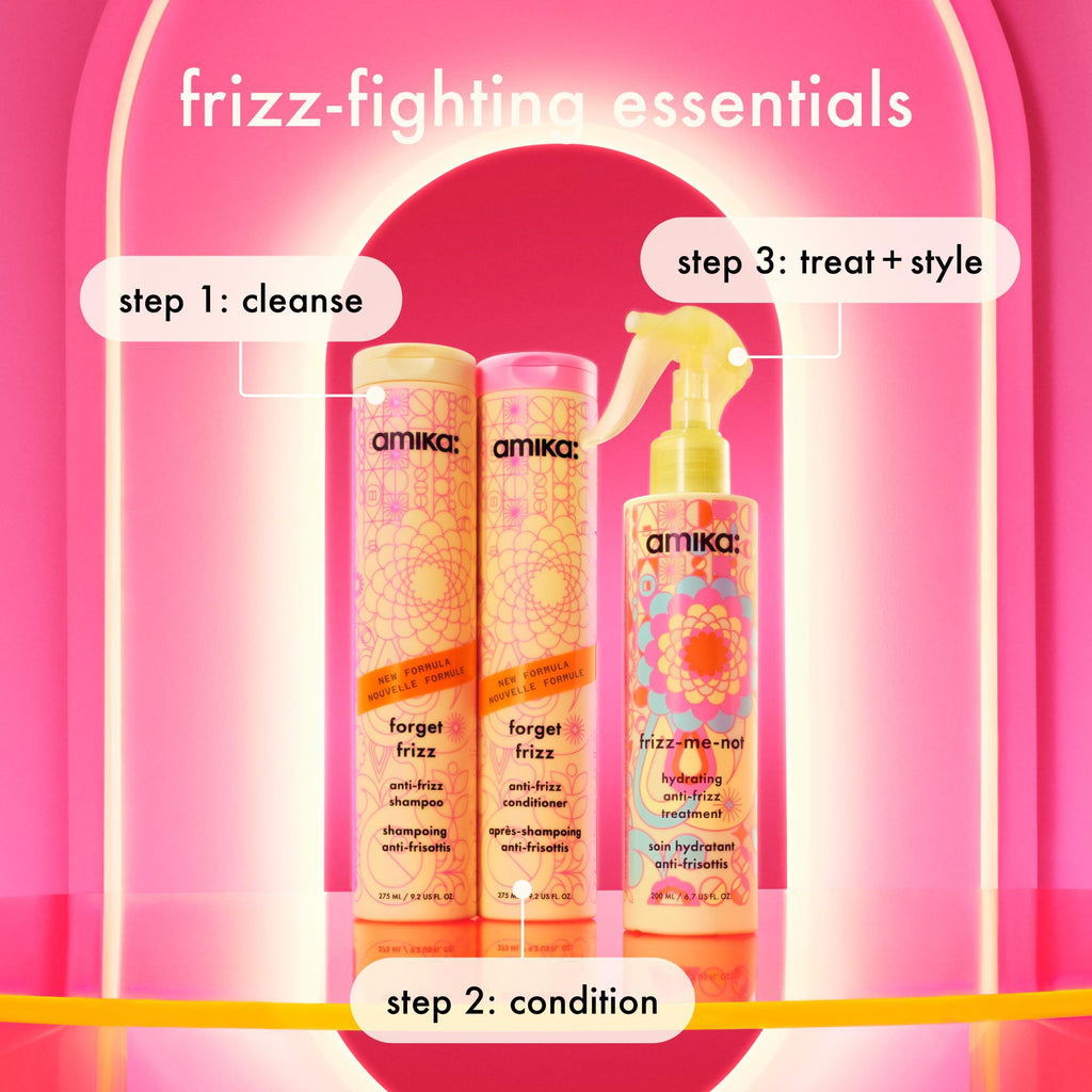 amika forget frizz anti-frizz shampoo, 275ml | smoothing, humidity protection, up to 72 hour frizz control + lightweight hydration, for medium to thick coarse hair types 2a-4c