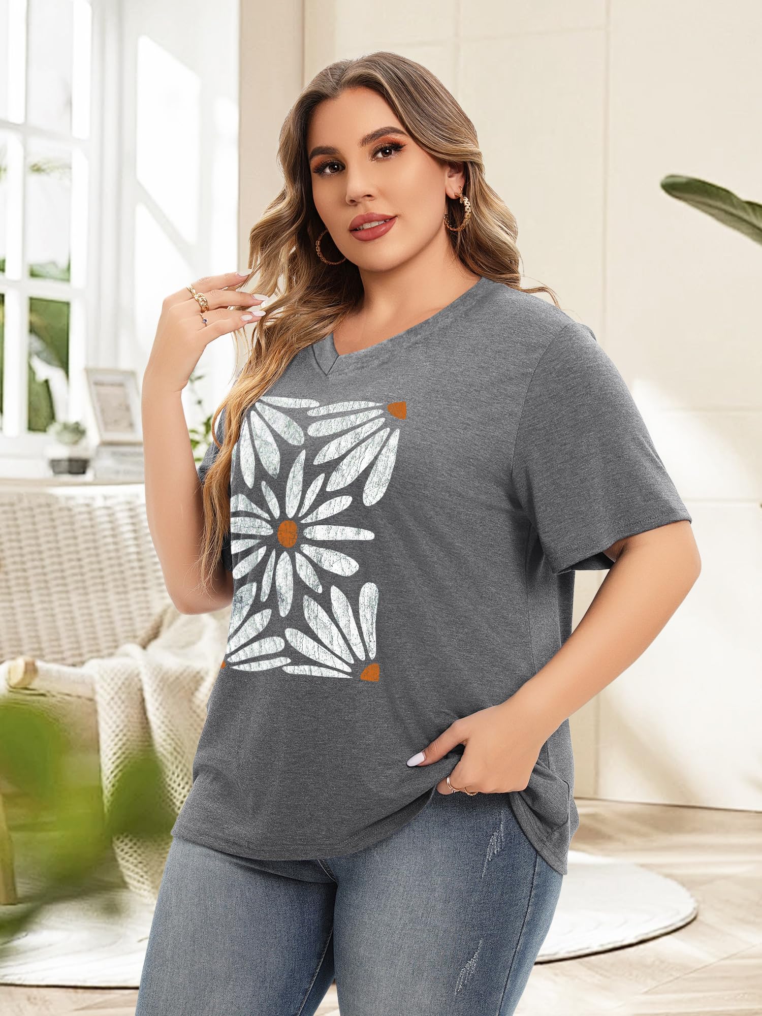 Womens Plus Size Top Oversized Tshirts Graphic Short Sleeve Summer Tops