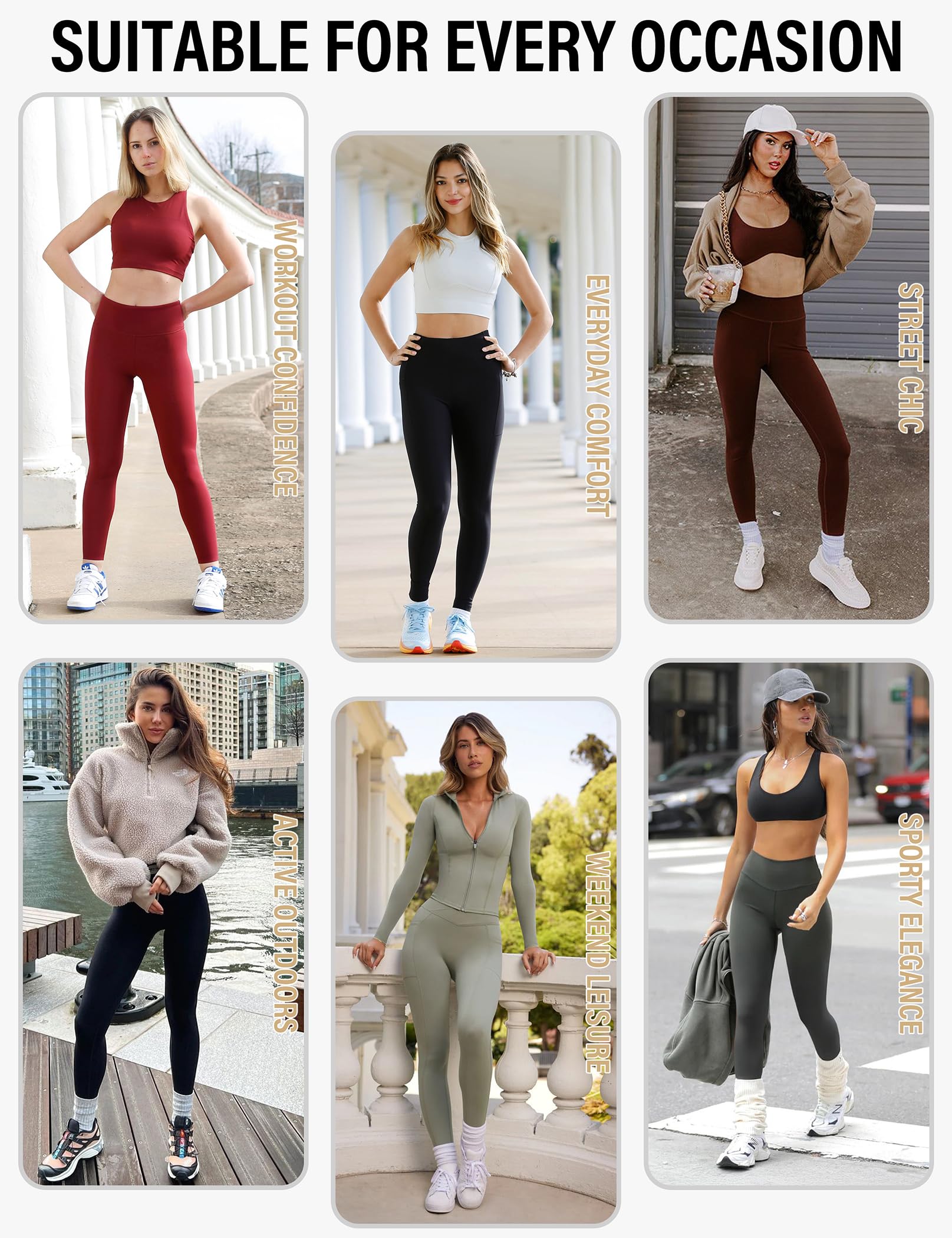 YUDSUD Tummy Control Leggings with Pockets for Women High Waisted Yoga Pants Buttery Soft Elastic Stretchy Workout Running Athletic Black