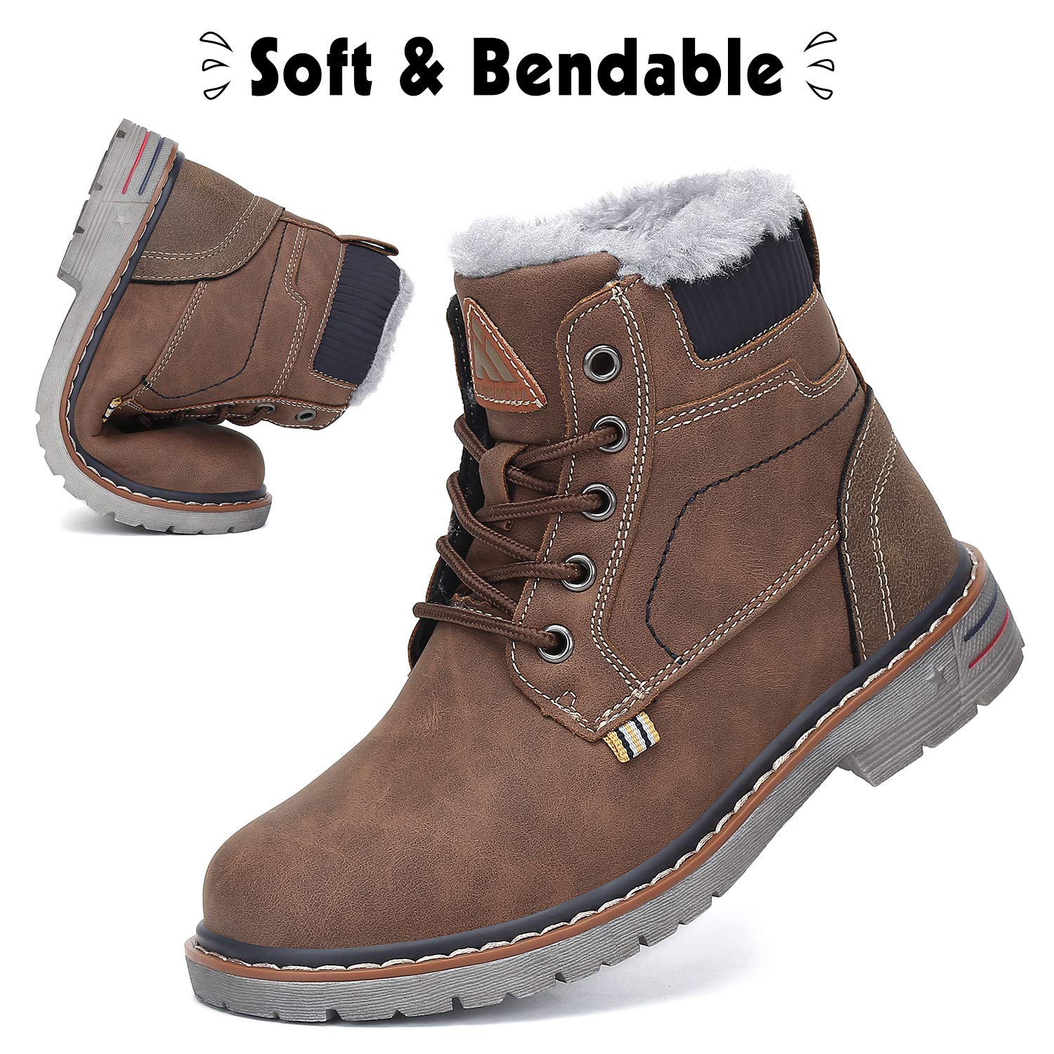 Mishansha Boy's Girl's Winter Snow Boots Waterproof Kids Hiking Boots Cold Weather Outdoor Fur Lined Warm Walking Boot Shoes Brown 7.5 Toddler
