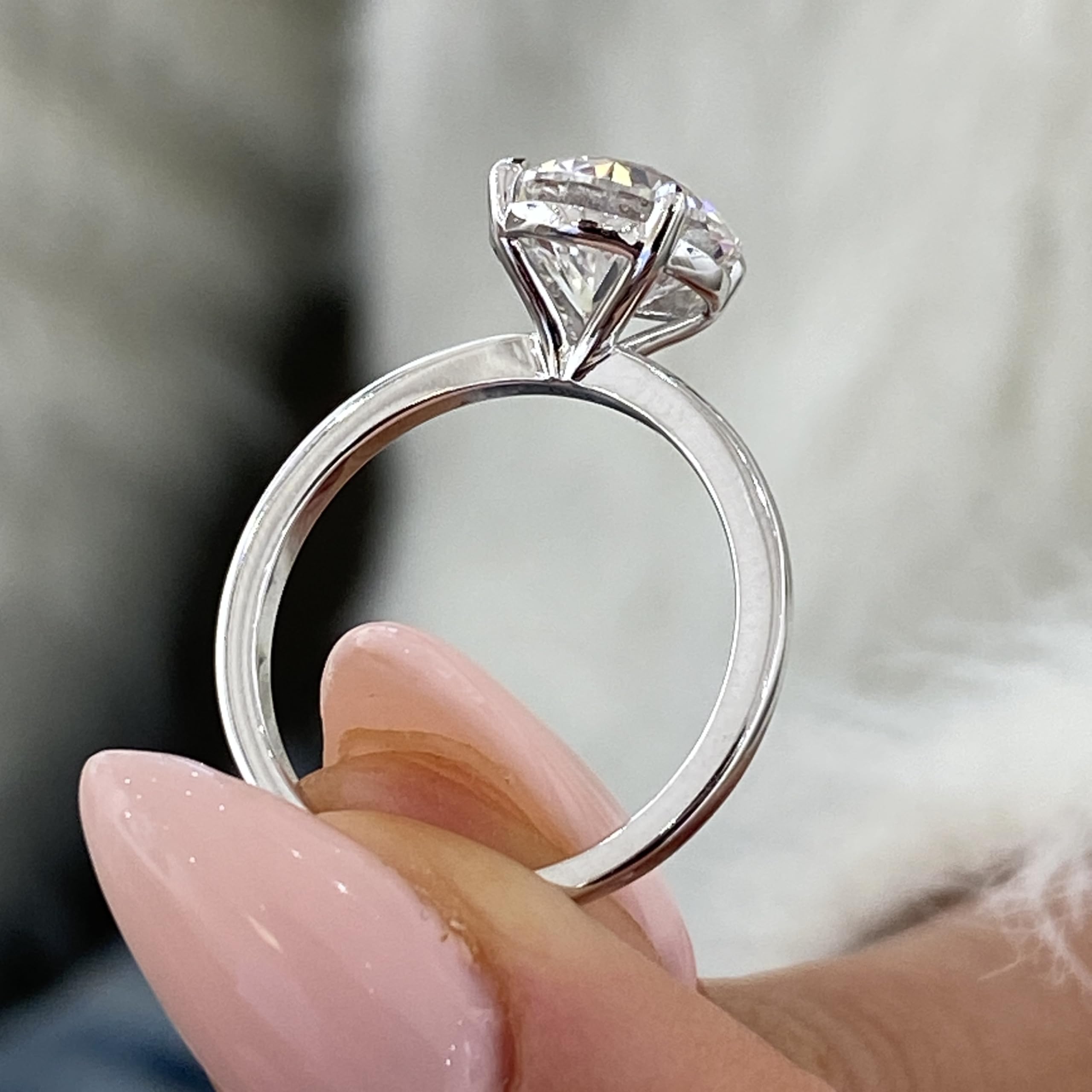 GLAM AND GEMS IGI Certified 3 Carat Lab Grown Diamond Solitaire Engagement Ring for Women - 14k White Gold Promise Ring for Her - Round Cut 4-Prong Setting (E, VS1, 3.00 cttw) Anniversary Ring Size 6