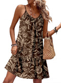 Dokotoo Women's Floral Boho Midi Dress 2026 Summer V Neck Sleeveless A-Line Flowy Wedding Guest Dresses Ruffle A-Line Vacation Dress Brown X-Large