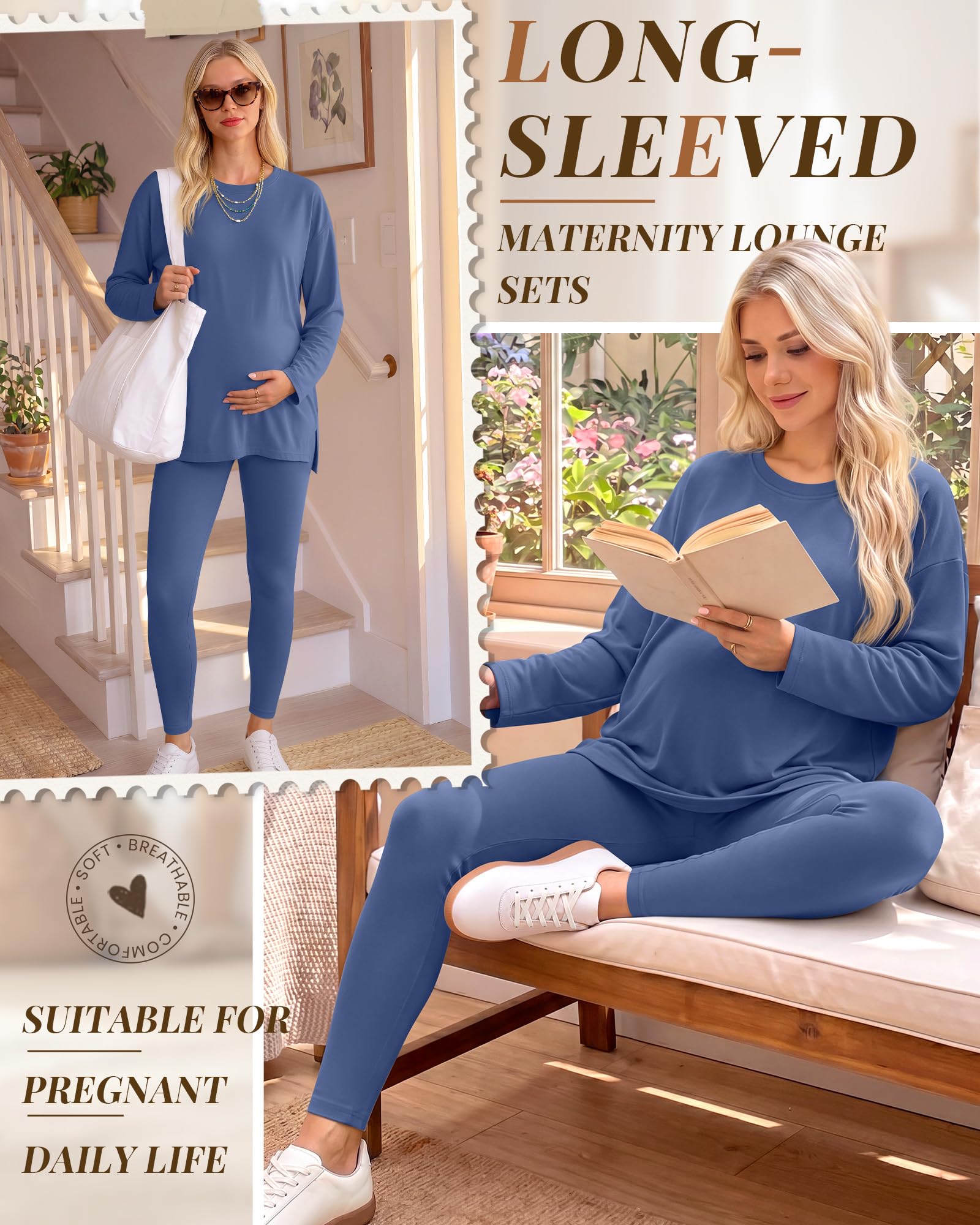 Huukeay Women's Maternity Sets Postpartum Pajamas, Haze Blue, XX-Large