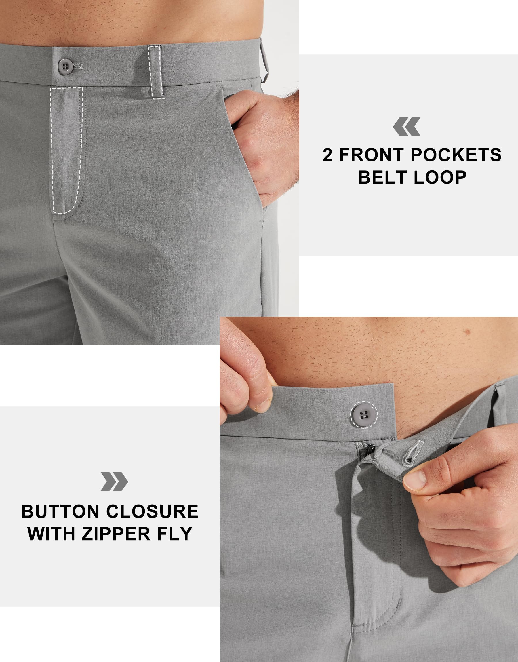 Libin Mens Golf Pants Stretch Work Dress Pants 30" Quick Dry Lightweight Business Casual Pant for Men Comfy Water Resistant, Light Grey, 34W x 30L