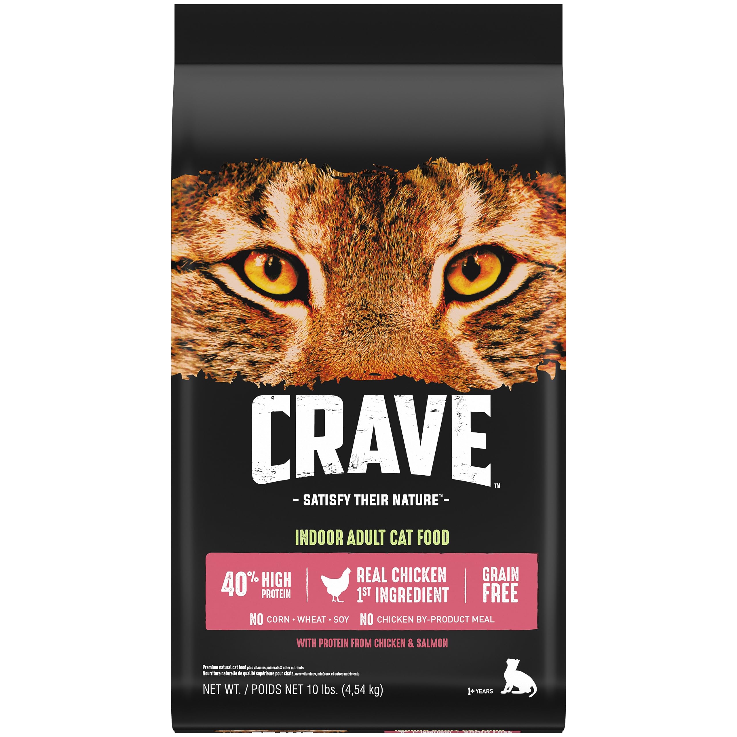 Crave Indoor Grain Free Dry Cat Food with Protein From Chicken and Salmon 10lb.