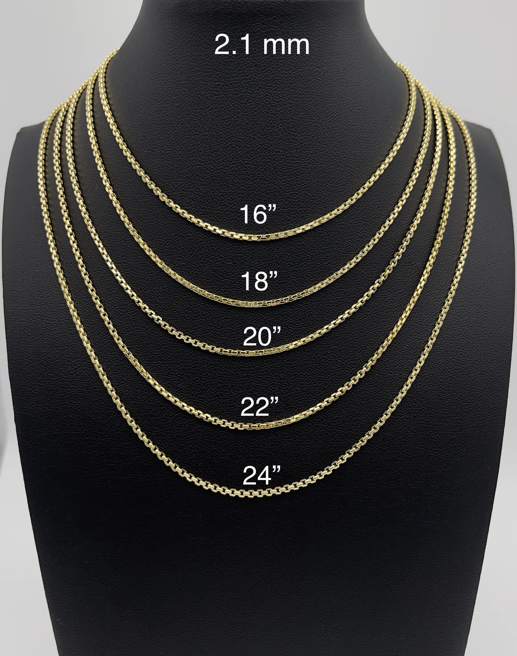 JEWELHEART 14K Real Gold Round Box Chain 2.1mm Yellow Real Gold Chains For Men Diamond Cut Link Chain Necklace For Women with Lobster Clasp 20"