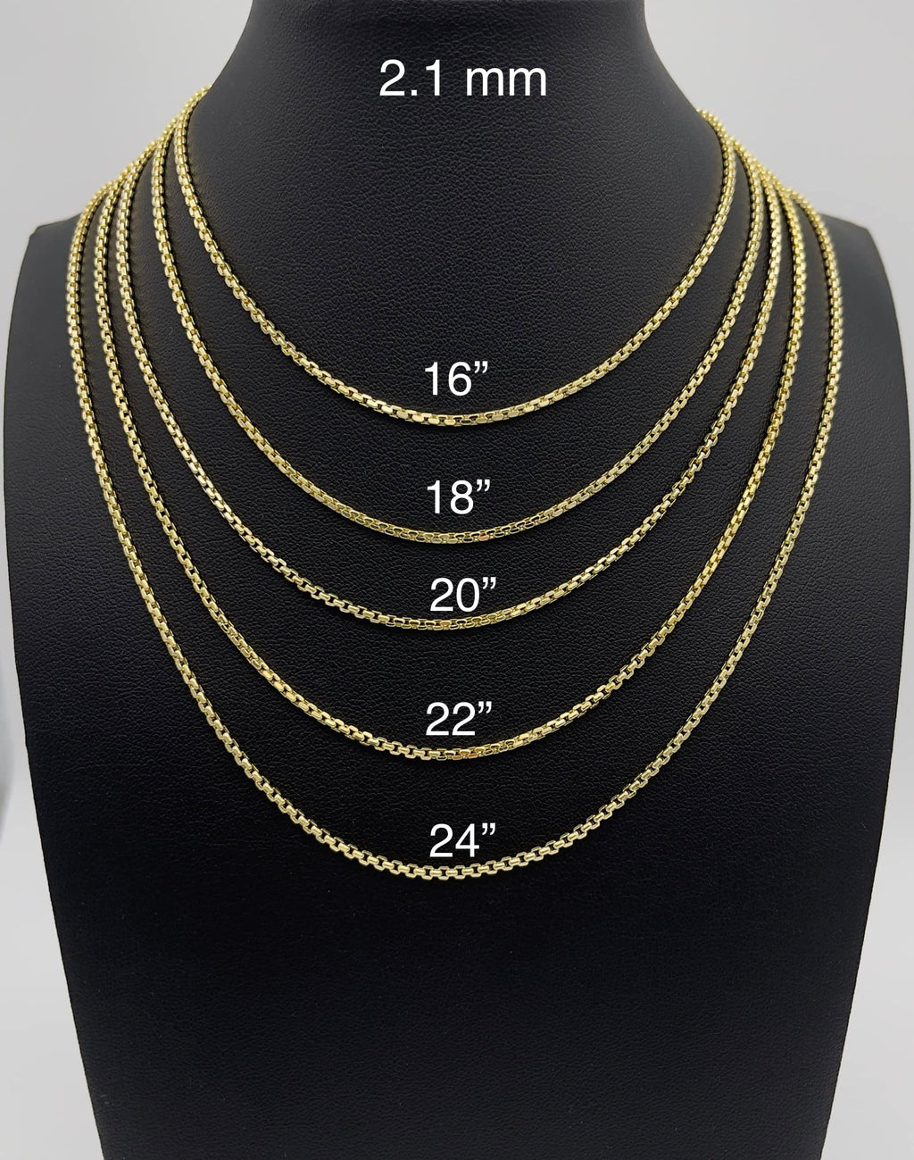 JEWELHEART 14K Real Gold Round Box Chain 2.1mm Yellow Real Gold Chains For Men Diamond Cut Link Chain Necklace For Women with Lobster Clasp 16"