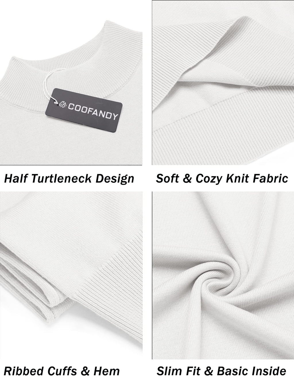 COOFANDY Mens White Mock Turtleneck Short Sleeve Sweater Casual Stylish Knitted Pullover Slim Fit Dress Sweater Basic Tops All White Large