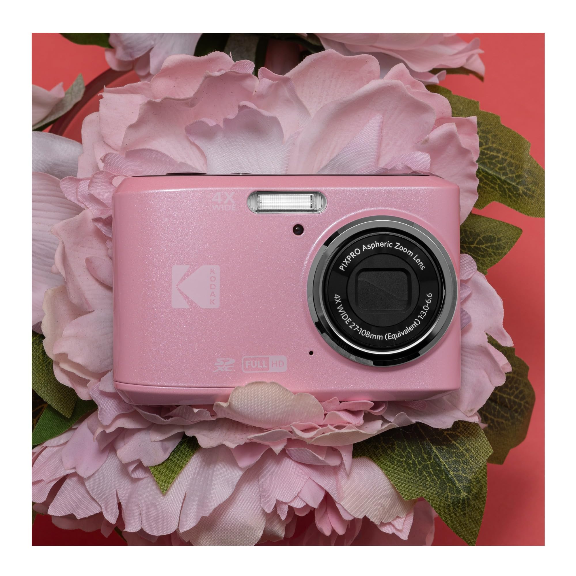 Kodak PIXPRO FZ45 16MP Point and Shoot Digital Camera with 4X Optical Zoom - Compact 27mm Wide Angle Lens for Clear Photos - 2.7 Inch LCD Screen for Families and Travelers - Pink
