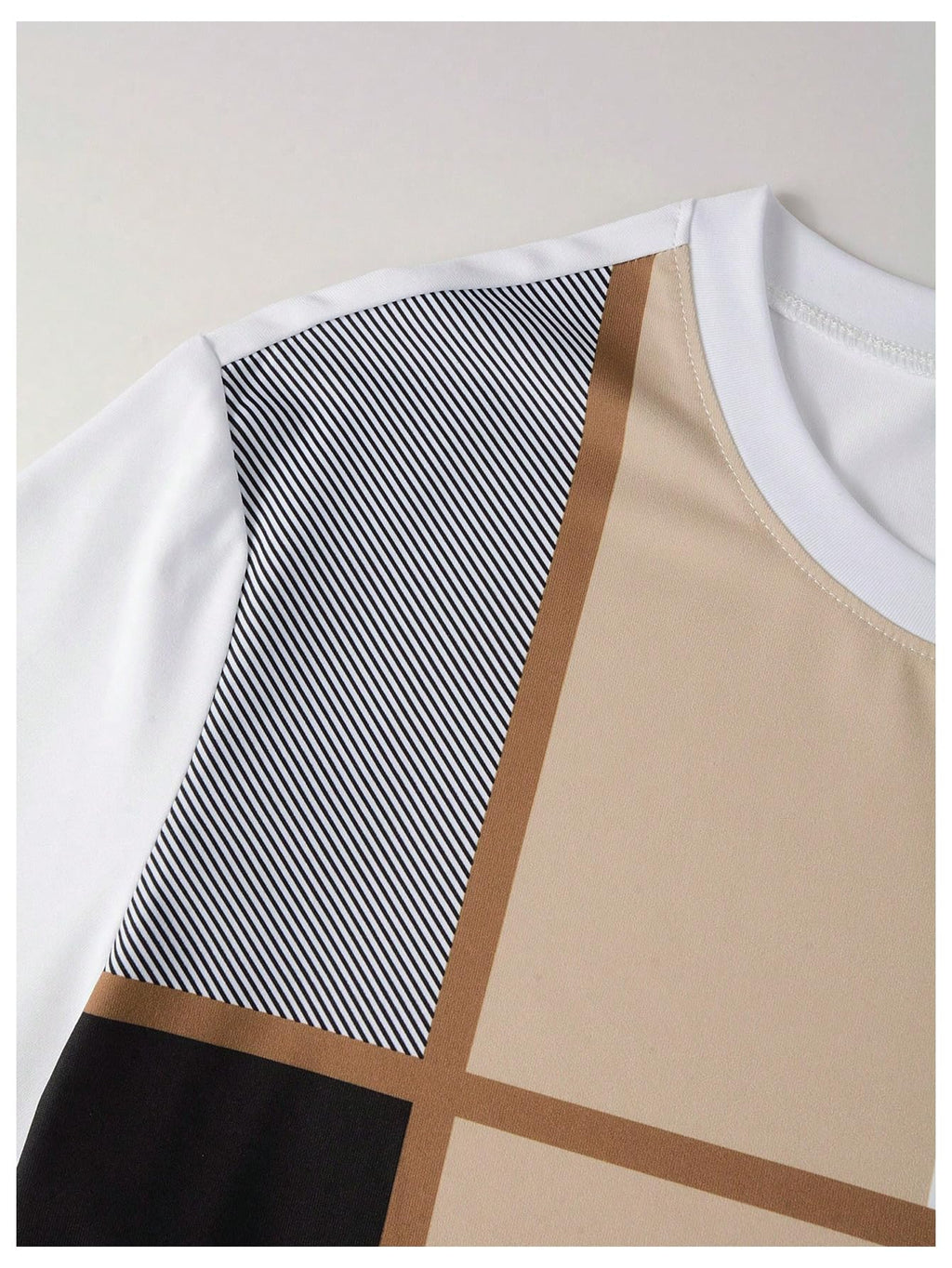 SOLY HUX Men's Casual T Shirts Short Sleeve Crew Neck Color Block Graphic Tees Shirt Summer Tops White Khaki Multi Large