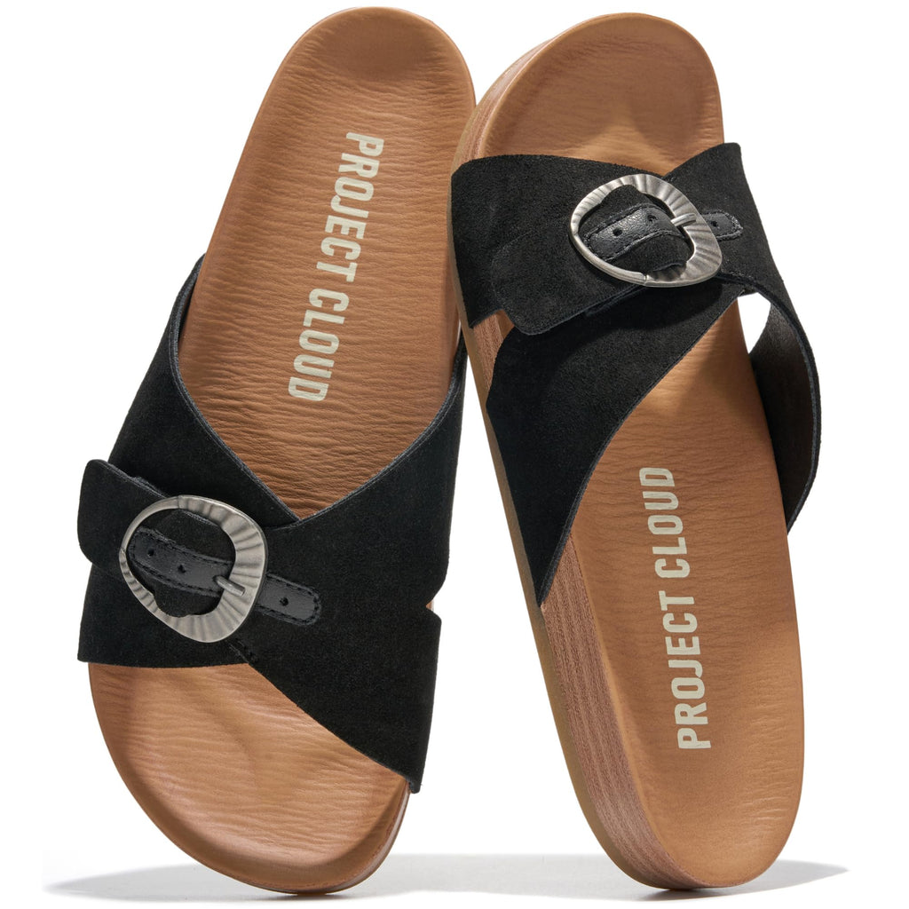 Project Cloud Womens Sandals - Adjustable Buckle Sandals for Women 2026 with Plush Insole - Lightweight & Non Slip Slides for Women Footwear (Beaming,BLKSDE,9)