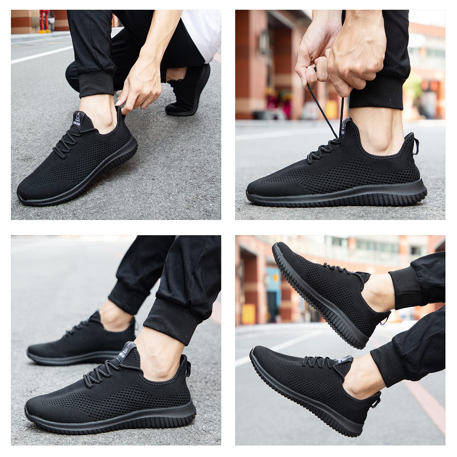 VAMJAM Men's Running Shoes Ultra Lightweight Breathable Walking Shoes Non Slip Athletic Fashion Sneakers Mesh Workout Casual Sports Shoes All Black Size 6.5