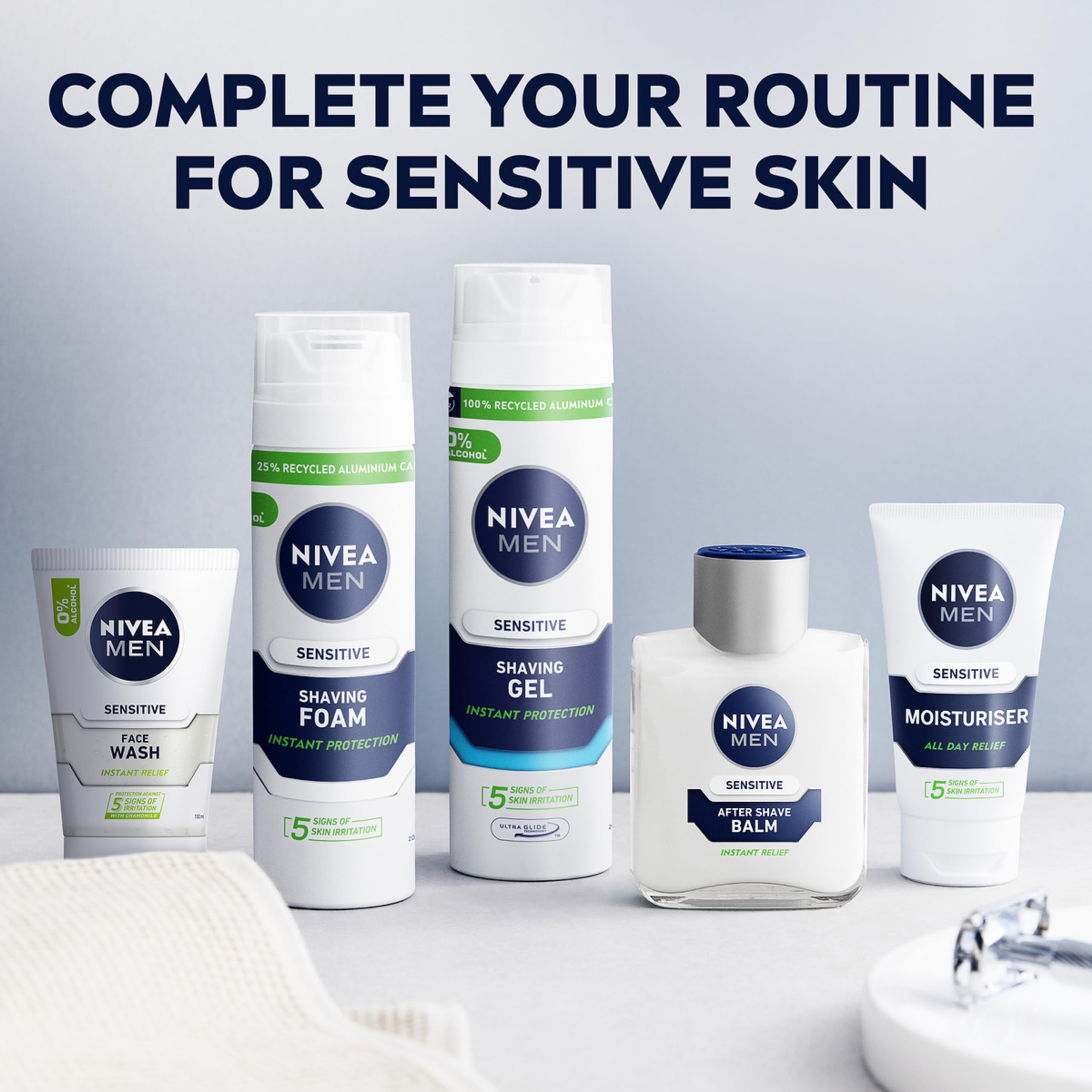 NIVEA MEN Sensitive Face Moisturiser (75ml), Hydrating Moisturiser with 0% Alcohol, Made for Sensitive Skin, Men's Skin Care Essentials