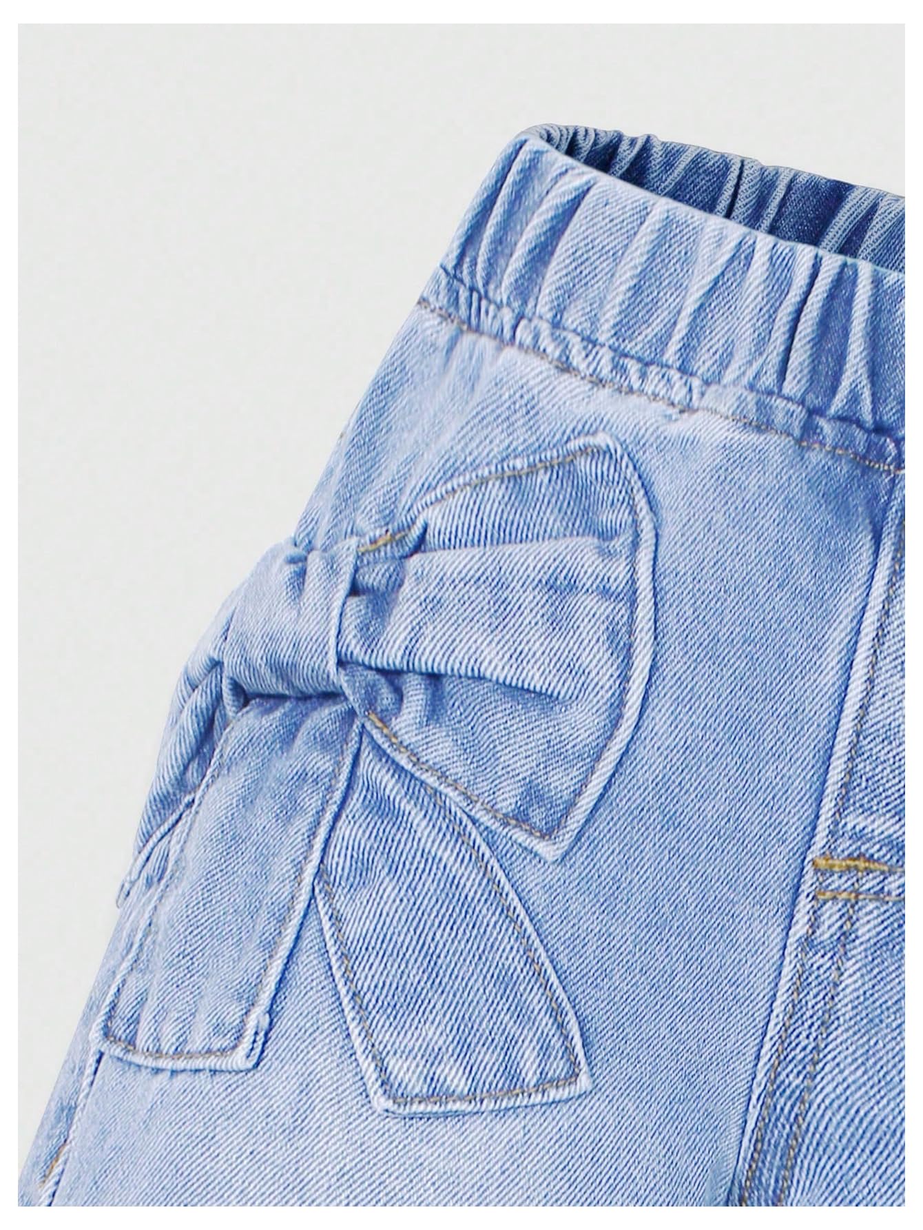 WDIRARA Toddler Girl's Bow Wide Leg Jeans Elastic High Waisted Denim Pants Light Wash 5Y