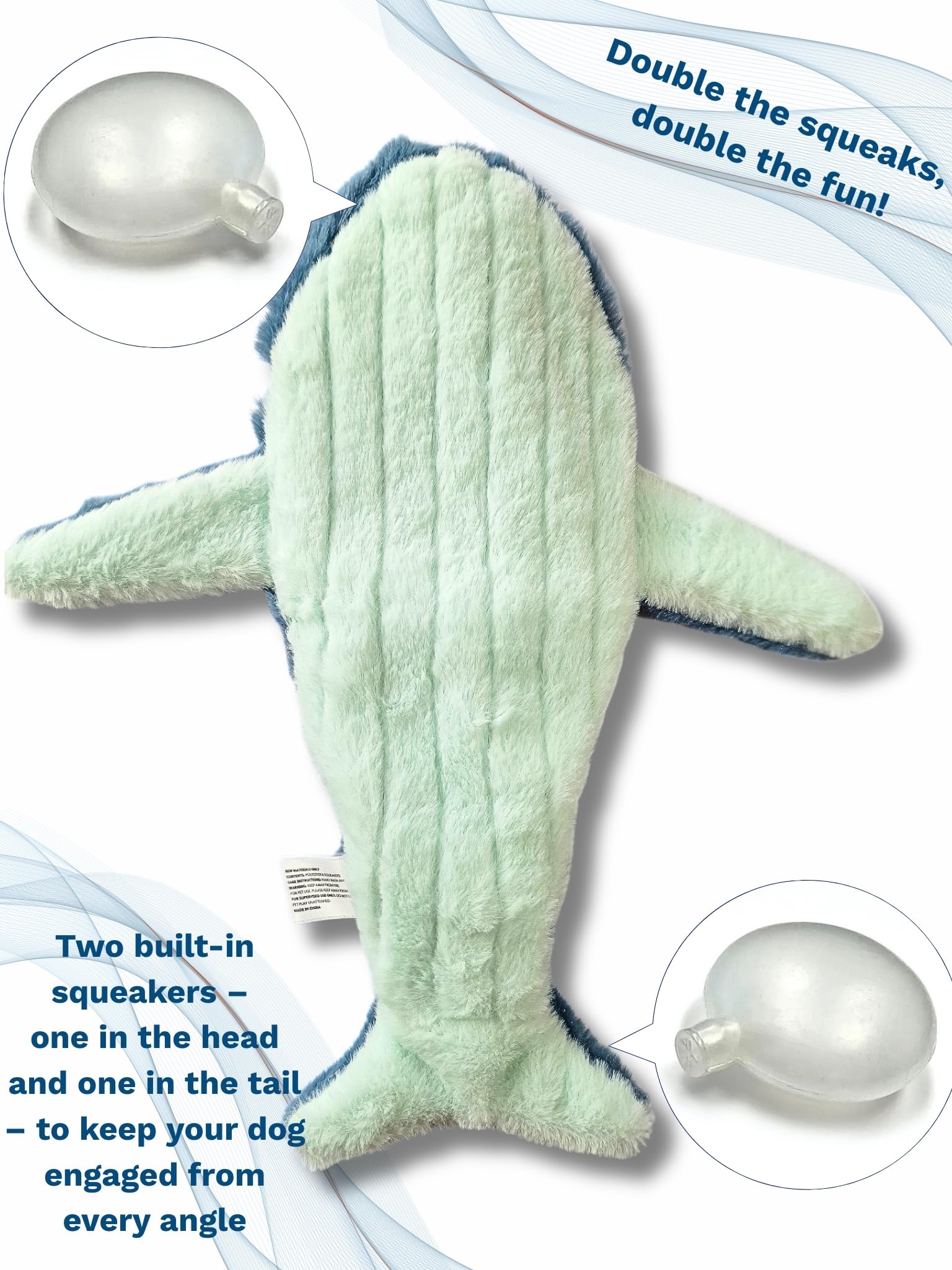 Crinkle Dog Toy – No stuffing Squeaky Dog Toy for Small, Medium & Large Breeds, Interactive Tough Toy Set - Ideal for Chewing, Teething & Fetch, Durable Pet-Safe Materials - Soft Blue Plush, Large