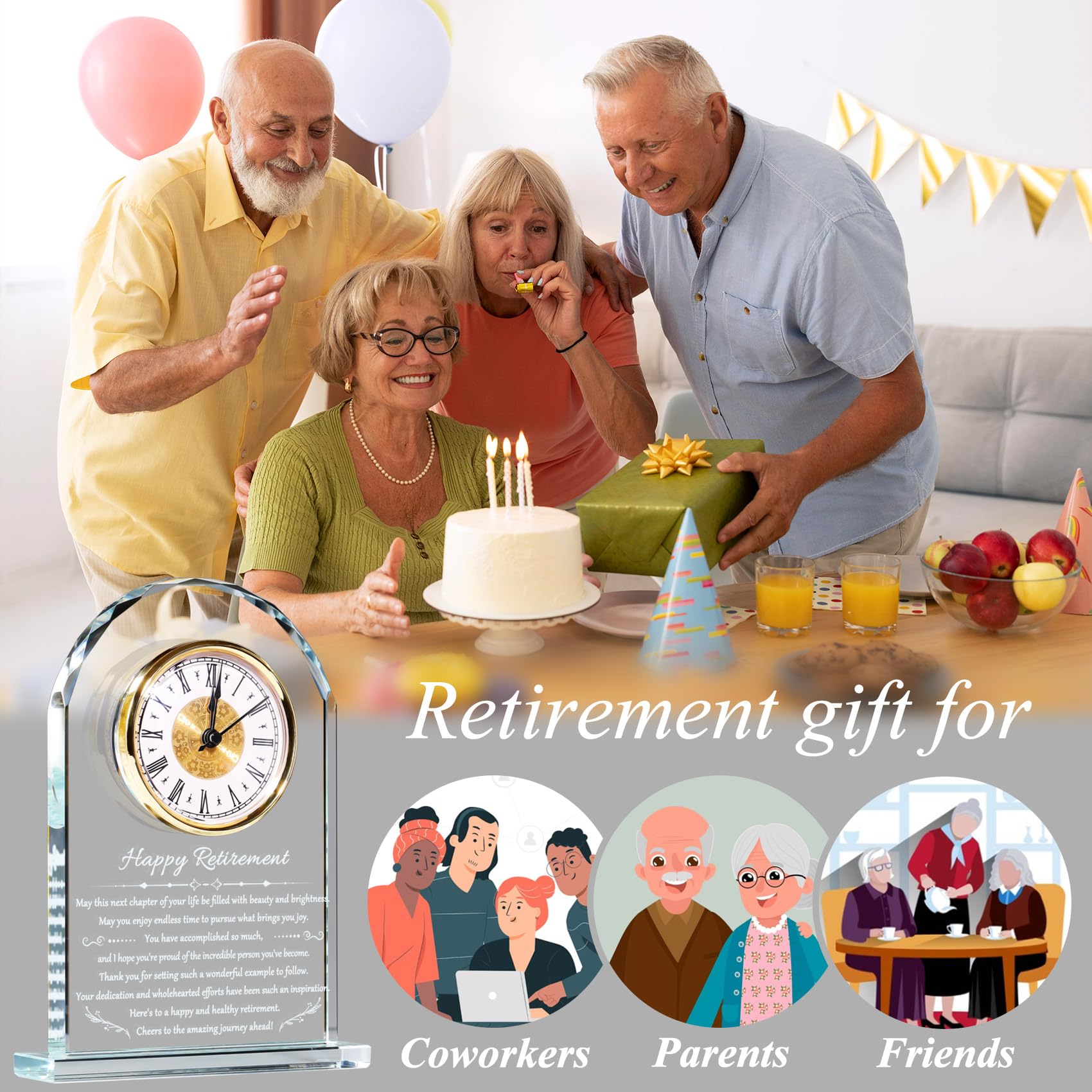 YWHL Retirement Clock Gifts for Women & Men, Best Happy Retirement Glass Plaque for Coworkers Boss, Going Away Retired Gifts for Friends, Farewell Goodbye Presents Ideas