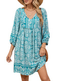 Qearal Womens Casual Dress for Summer Boho Dress Loose Flowy Beach Dress Short Sundress Cyan XL