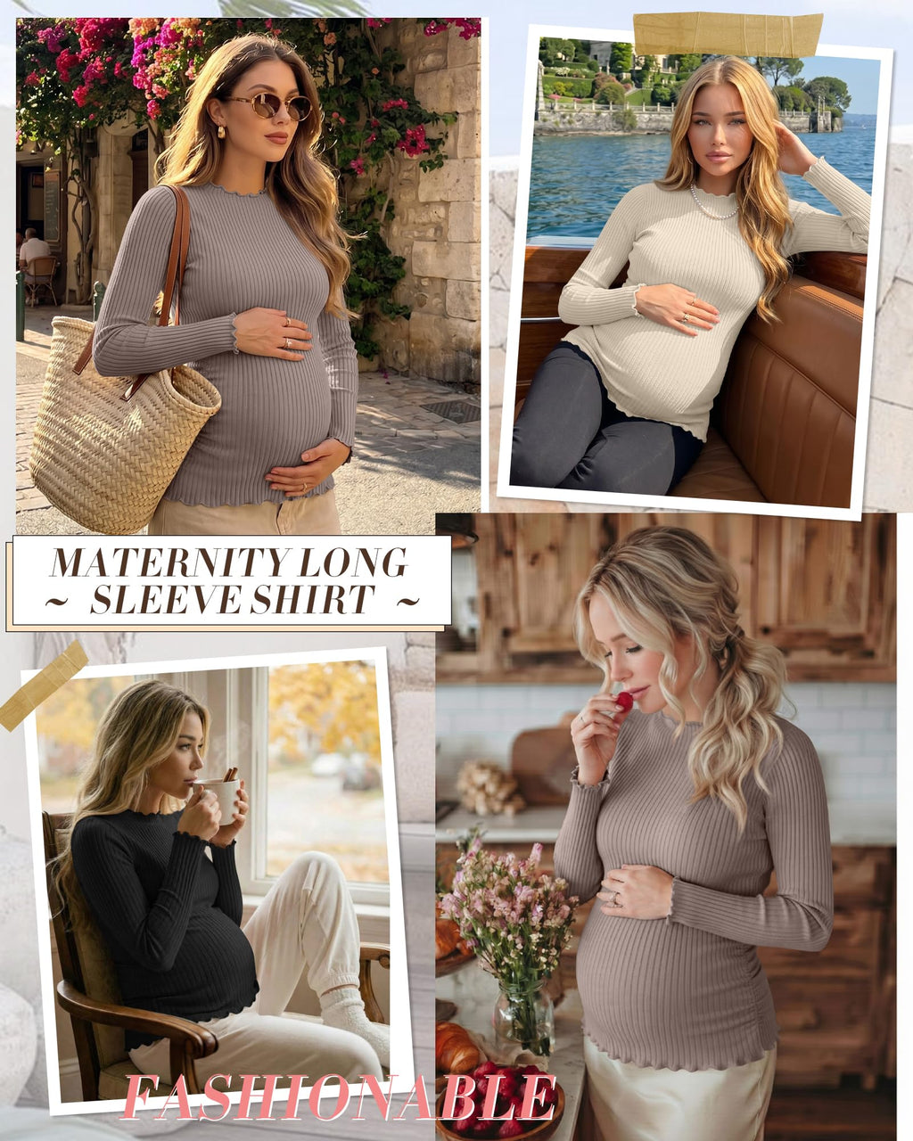 Huukeay 3 Pack Women's Ribbed Maternity Tops, 3-Color, Small