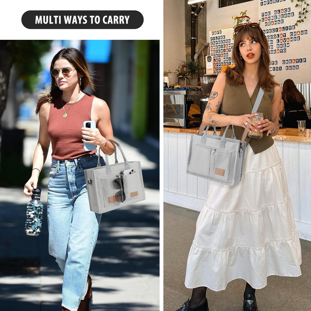 Canvas Tote Bag for Women Crossbody Work Purse with Pockets Top Handle Handbag Satchel Bags for Travel Nurse Teacher