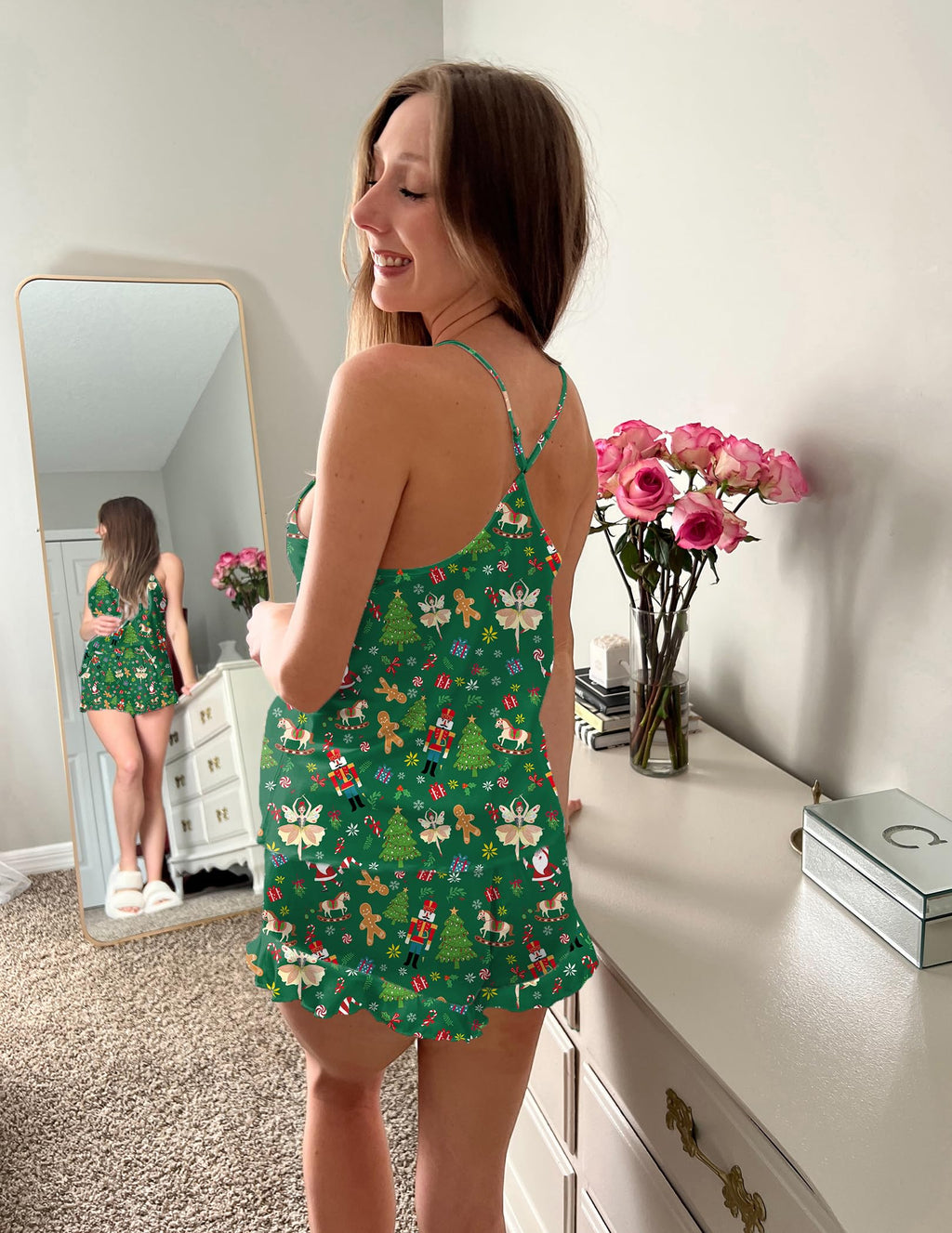 Ekouaer Satin Pajama Set for Women Silk Pjs for Women Set Camisole Top and Shorts with Ruffle Sleepwear