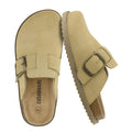CUSHIONAIRE Blain Genuine Suede Clogs for Women | Slip-On Mules with Memory Foam & Oversized Buckle | Non-Slip Comfort Clogs & Mules Shoes for Women, Sand 10W
