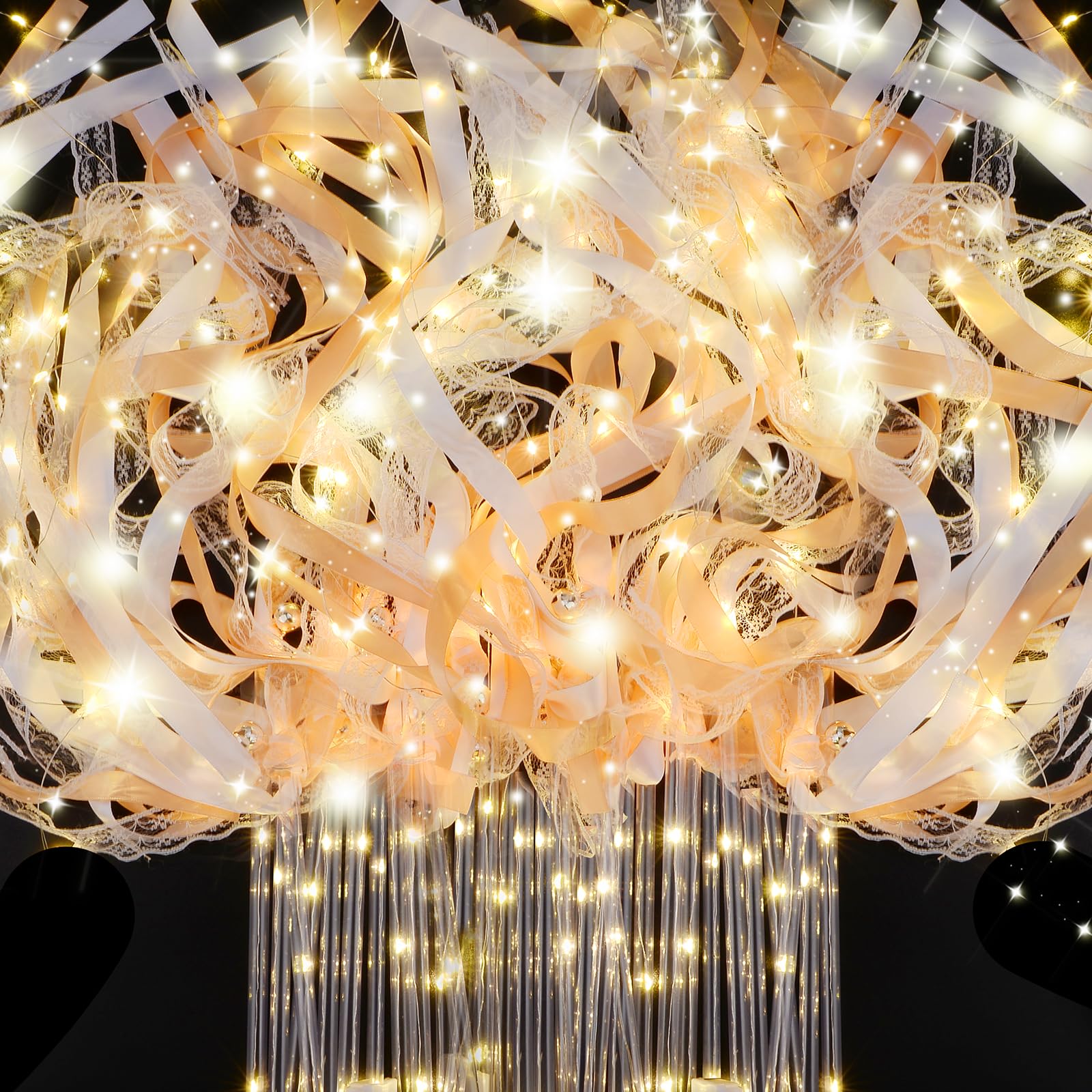 HONLYNE 100 PCS Wedding Wands with Lights,Fairy Wands, LED Silk Fairy Wand with Bells for Wedding Send Off, New Year, Raves, Concert, Birthday
