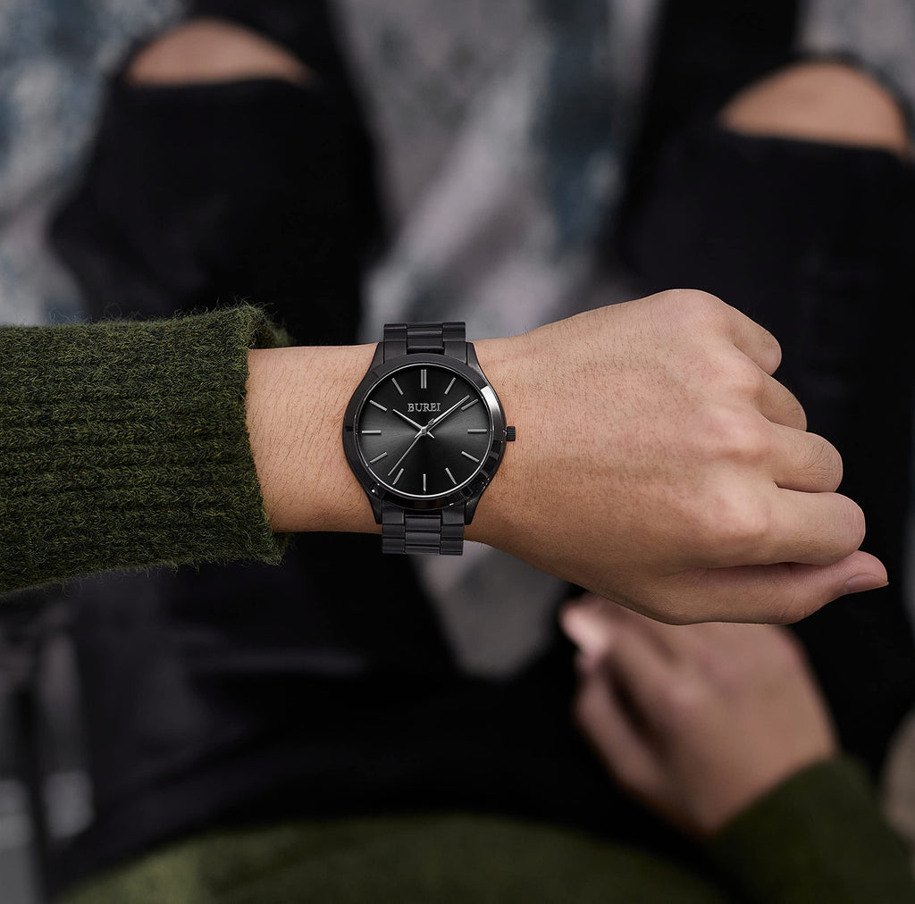 BUREI Men Watches Fashion Analog Stainless Steel Quartz Waterproof Watches,Gift for Men.