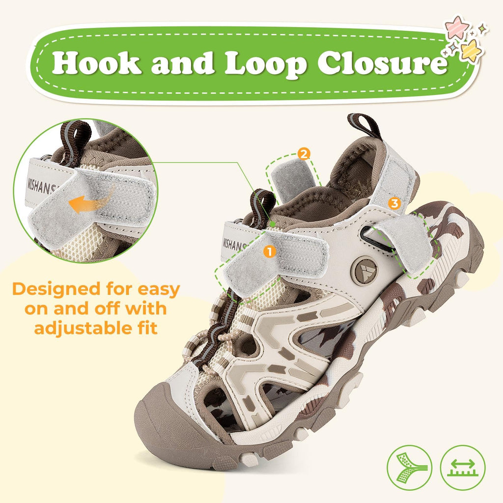 Mishansha Girls Boys Hiking Athletic Sandals Kids Closed Toe Adjustable Straps Water Sandals for Outdoor Summer Grey 2.5 Big Kid
