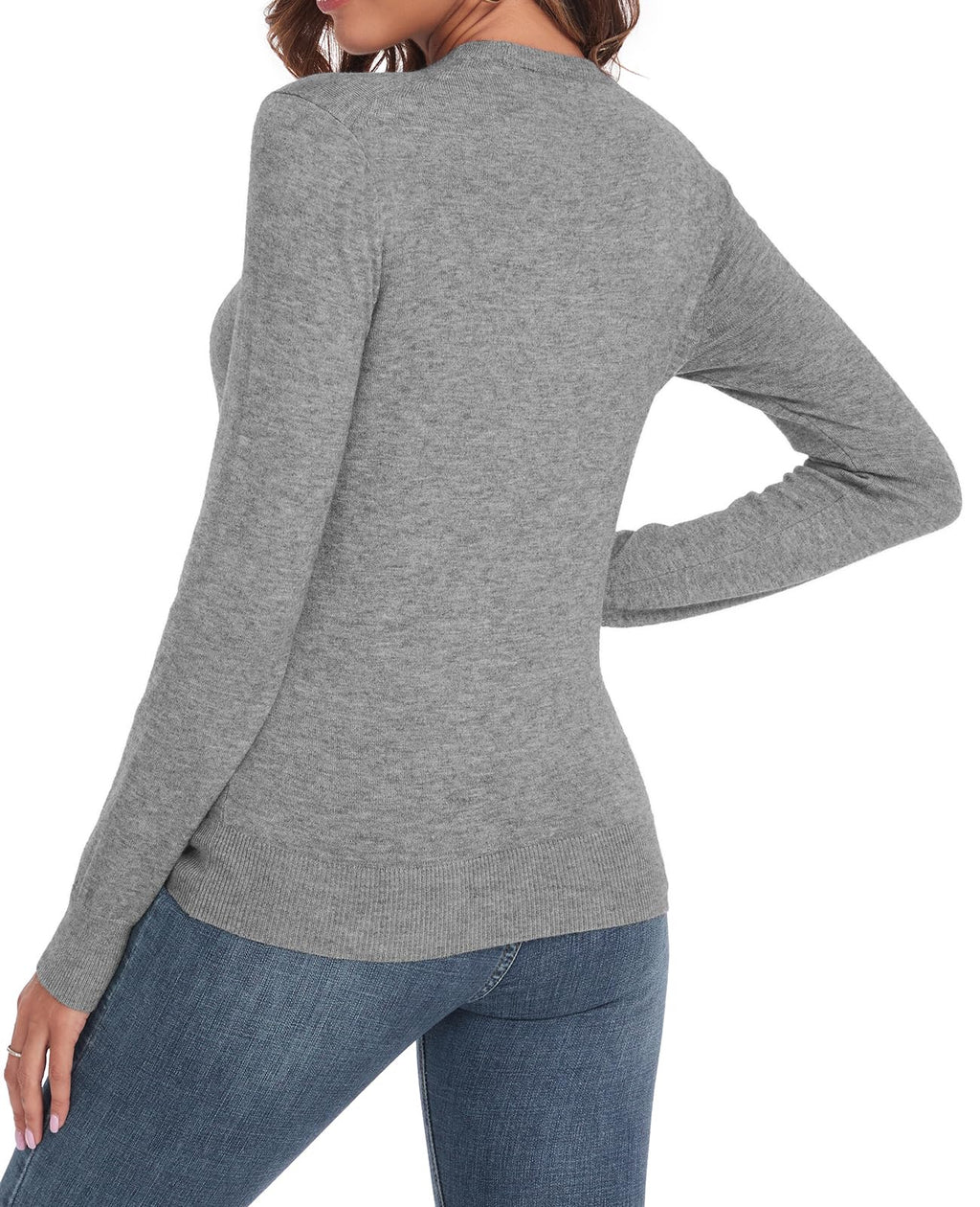QUALFORT Women's Grey Sweaters Crewneck Knitted Pullovers Medium