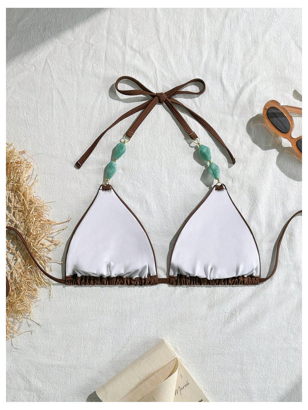 WDIRARA Women's Plus Size Triangle Bikini Tops Halter String Boho Swimsuit Tops Coffee Brown XX-Large Plus