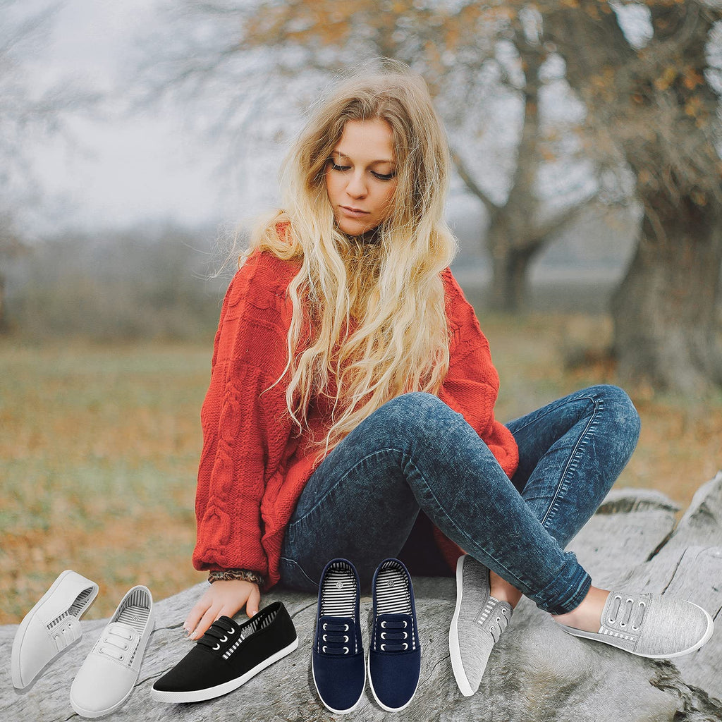 Women's Canvas Slip on Sneakers Casual Slip on Walking Shoes Womens Tennis Shoes Flat Dress Shoes Non Slip Work Shoes(Grey.us10)