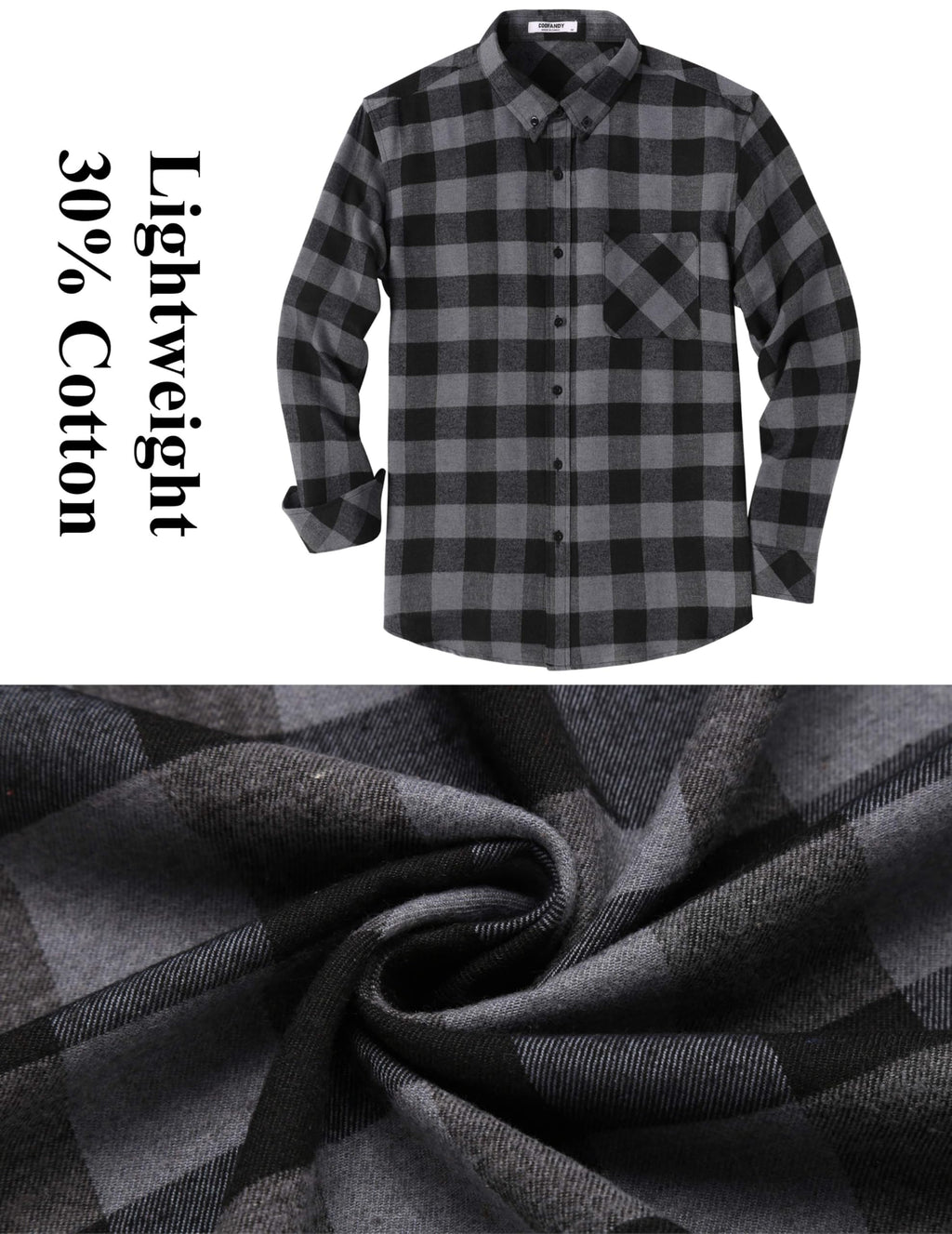 COOFANDY Men's Flannel Shirts Long Sleeve Lightweight Plaid Shirt Flannel Causal Shirts for Men