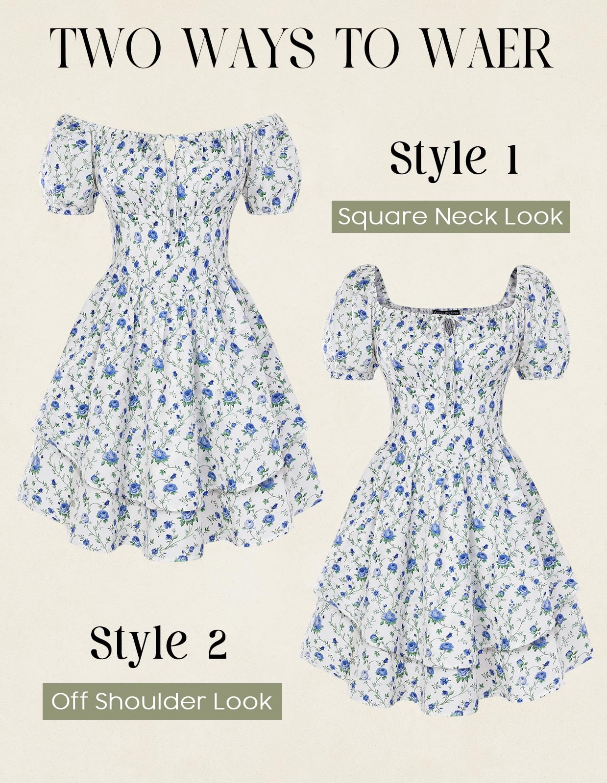 Scarlet Darkness Floral Corset Dress Summer Dresses for Women Girls 2026 Short Milkmaid Sundress with Pocket Blue and White Floral L