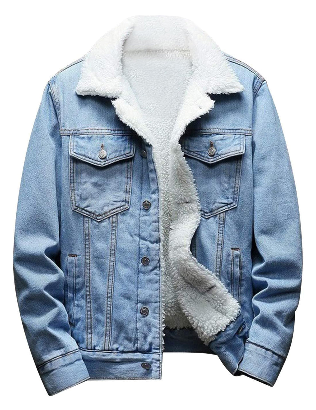 Springrain Men's Sherpa Fleece Lined Denim Jacket Warm Winter Trucker Jacket Cowboy Jean Jacket(LightBlue-XS)