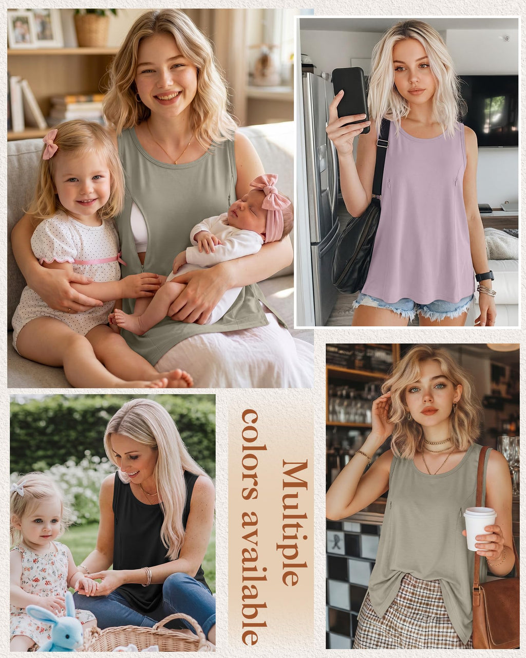 Huukeay 3 Pack Women's Oversized Nursing Tank Tops, 3-Color, Medium