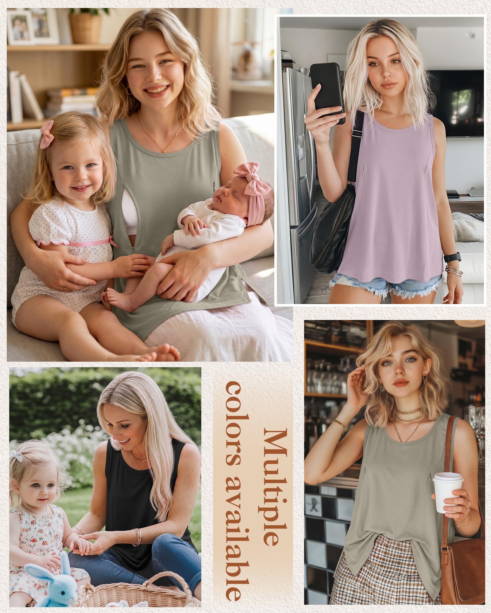 Huukeay 3 Pack Women's Oversized Nursing Tank Tops, 3-Color, Medium