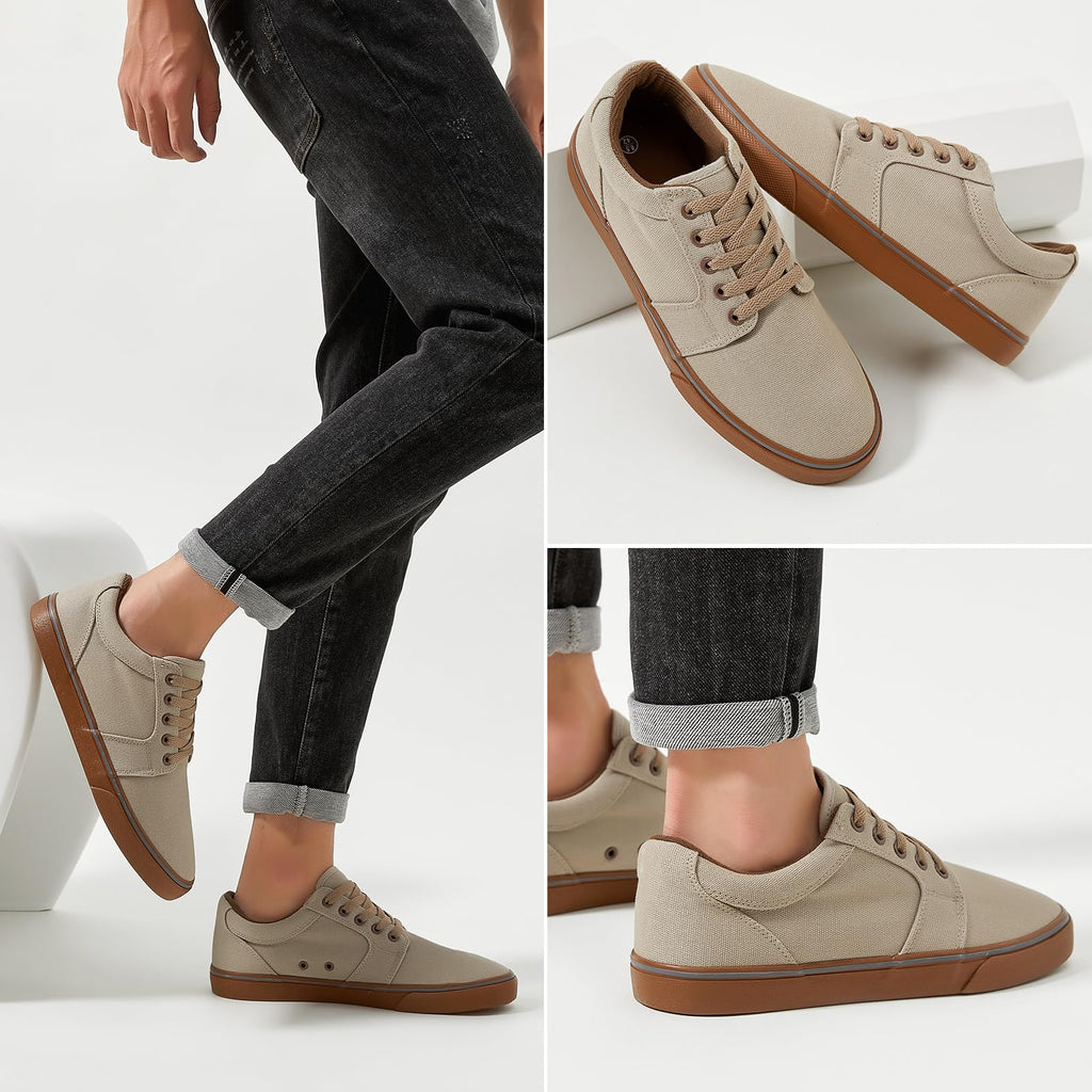 BENPAO Mens White Casual Shoes All Black Fashion Sneakers for Men Low Top Lace Up Canvas Shoes(Mocha Brown,us11)