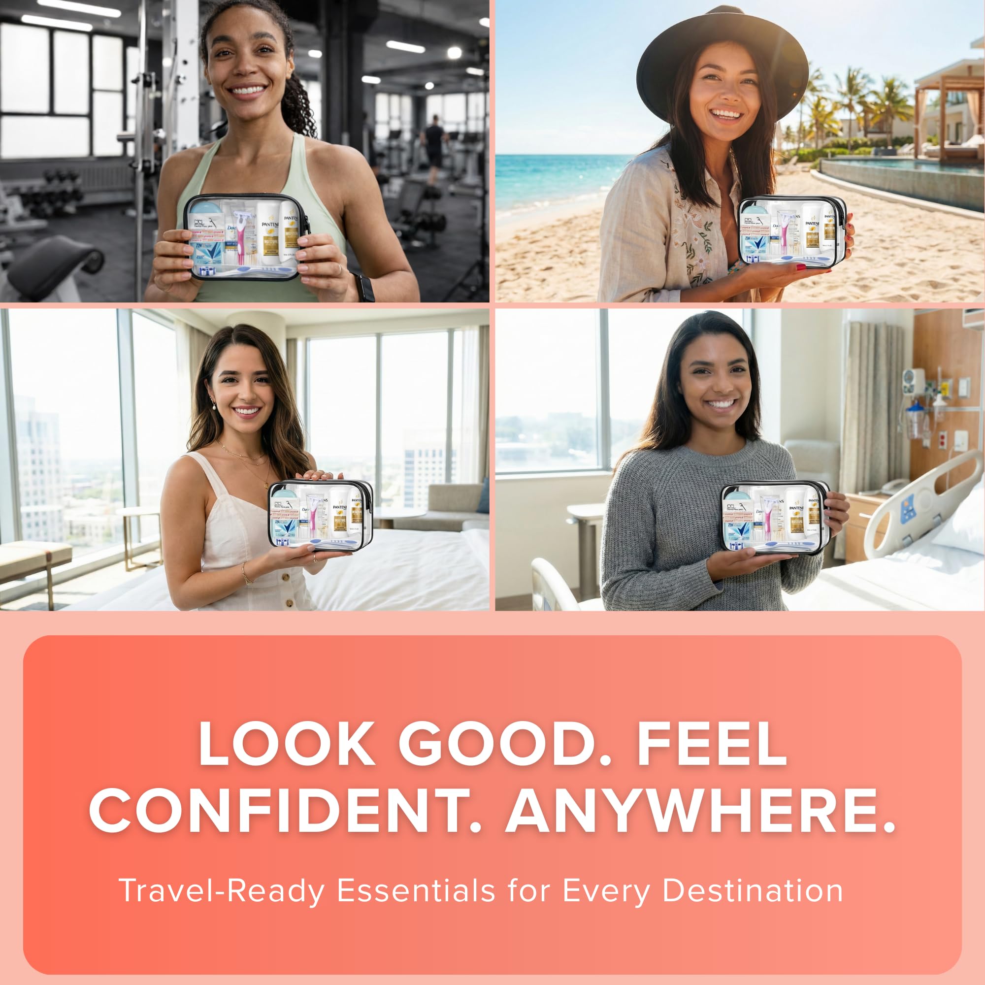 TrekTote 15 Piece Set Women’s Travel & Hygiene Kit with Clear Toiletry Bag, Personal Care Essentials, Single Kit or Bulk Case Packs, TSA Approved Toiletry Kit for Travel, Vacation, Everyday Essentials