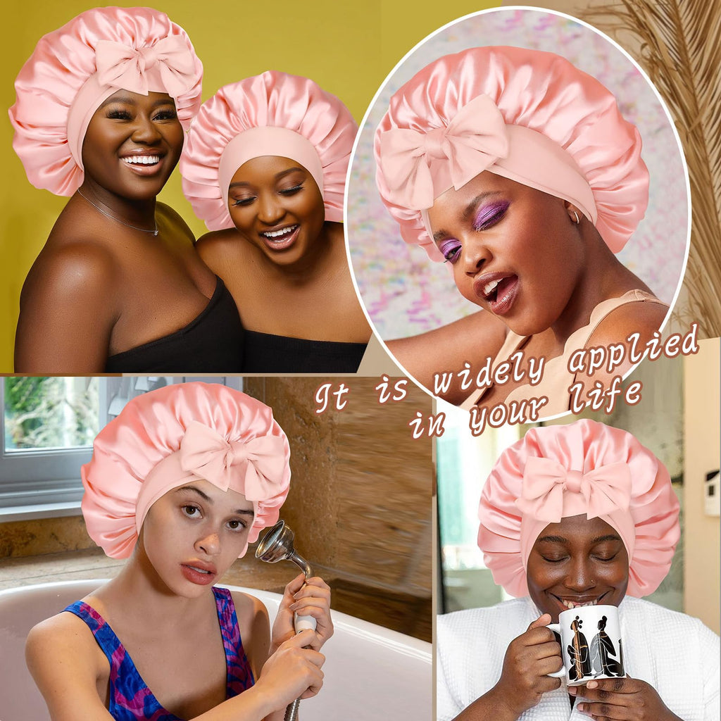 Satin Bonnet Silk Bonnet for Sleeping Silk Sleep Cap Double Layer Hair Bonnet with Elastic Tie Band for Curly Hair Night Cap
